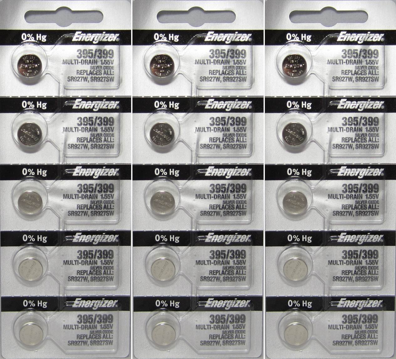 Energizer 395/399 Silver Oxide Zero Mercury Batteries (SR927W/SR927SW) - Pack of 15 | Long-Lasting Power for Watches, Calculators & Small Electronics