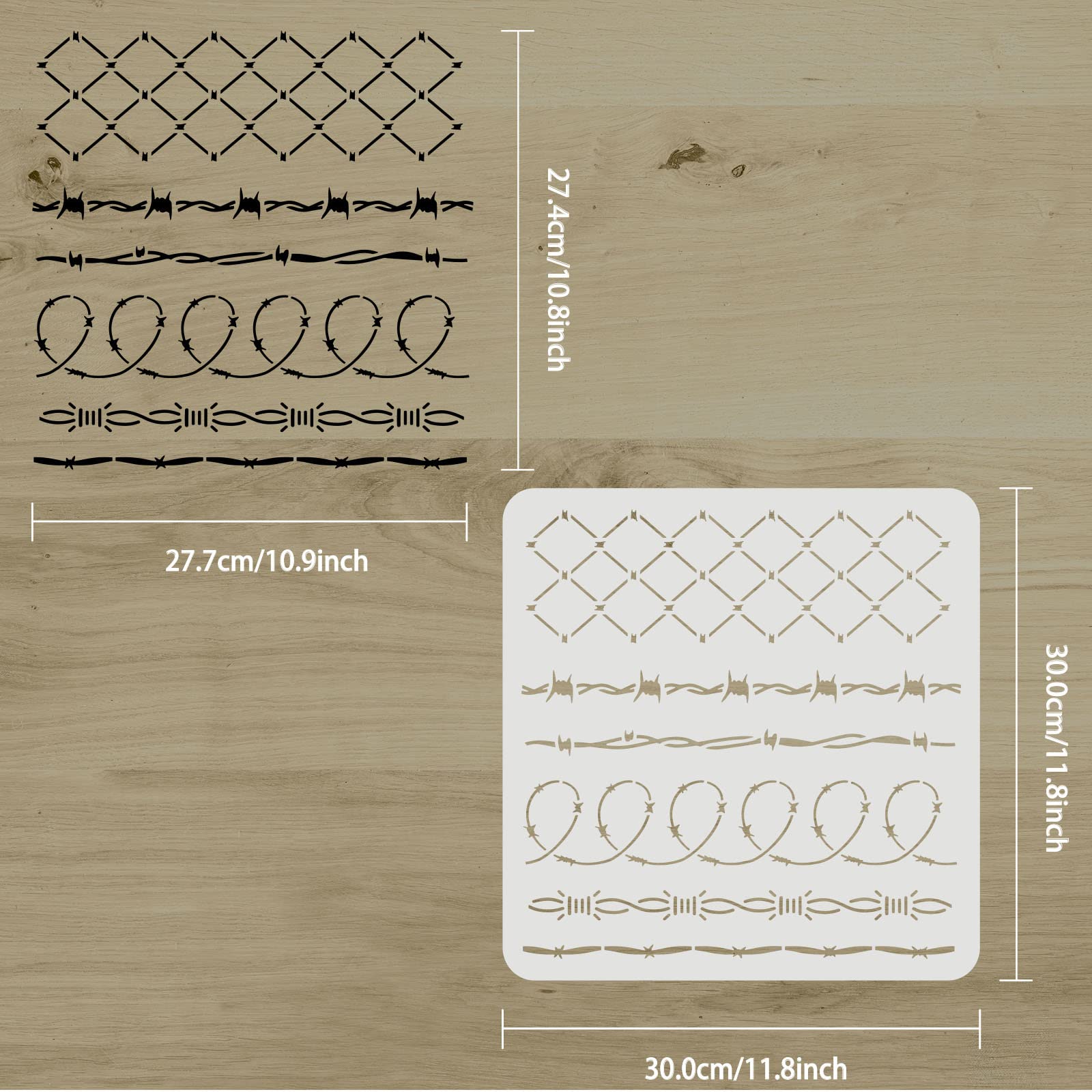 Barbed Wire DIY Stencils for Wall Painting - 11.8x11.8 Inch Reusable Mylar Template - 6 Style Iron Gauze Drawing Stencils for Chalk Signs, Crafts, Windows & Walls - Perfect for Home Decor, DIY Projects & Artistic Creations