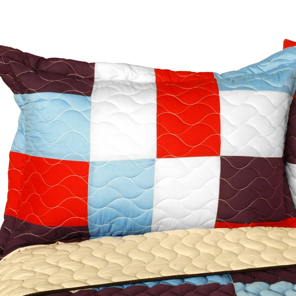 Star Swings Vermicelli-Quilted Patchwork Geometric Quilt Set - Full/Queen Size Bedding - Soft & Stylish for Cozy Bedroom Decor