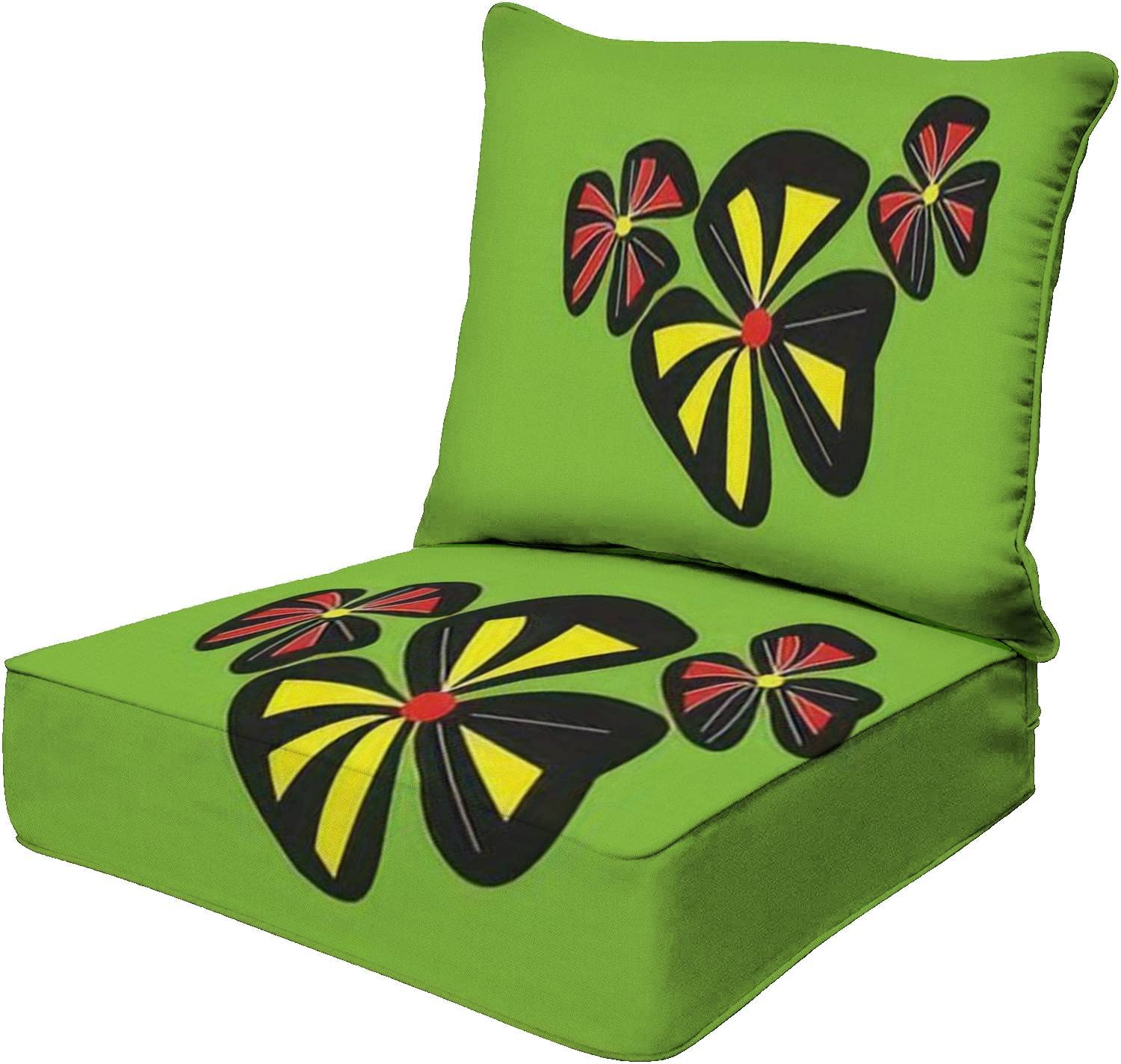 Outdoor & Indoor Deep Seat Cushions - Black Floral Pattern with Yellow & Red Stems - Replacement Cushions for Patio Furniture, Poolside Lounge Chairs - Perfect for Backyard, Deck, Garden and Sunroom Relaxation