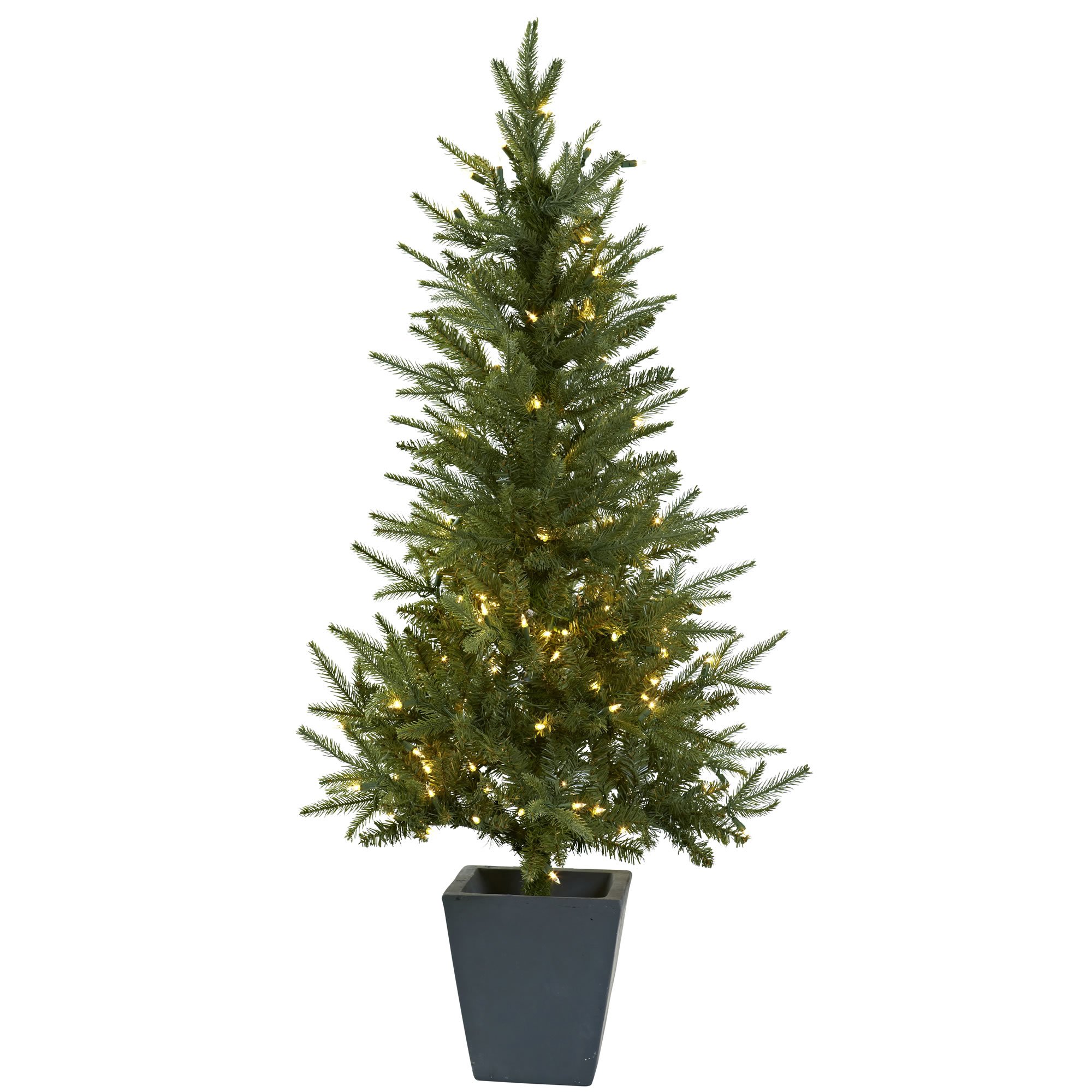Nearly Natural 4.5-Ft Pre-Lit Artificial Christmas Tree with Clear LED Lights & Decorative Planter - Perfect for Indoor Holiday Decor, Living Room, Office & Festive Home Staging