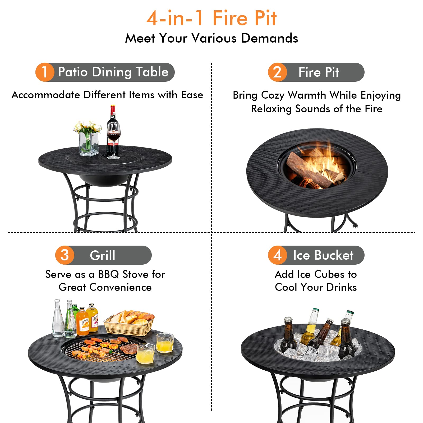 Giantex 4-in-1 Outdoor Fire Pit Dining Table - 32