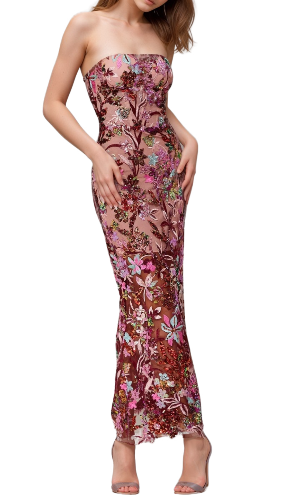 Arabela Chachi Red Strapless Flower Embroidery Maxi Dress - Perfect for Summer Weddings, Beach Vacations & Date Nights