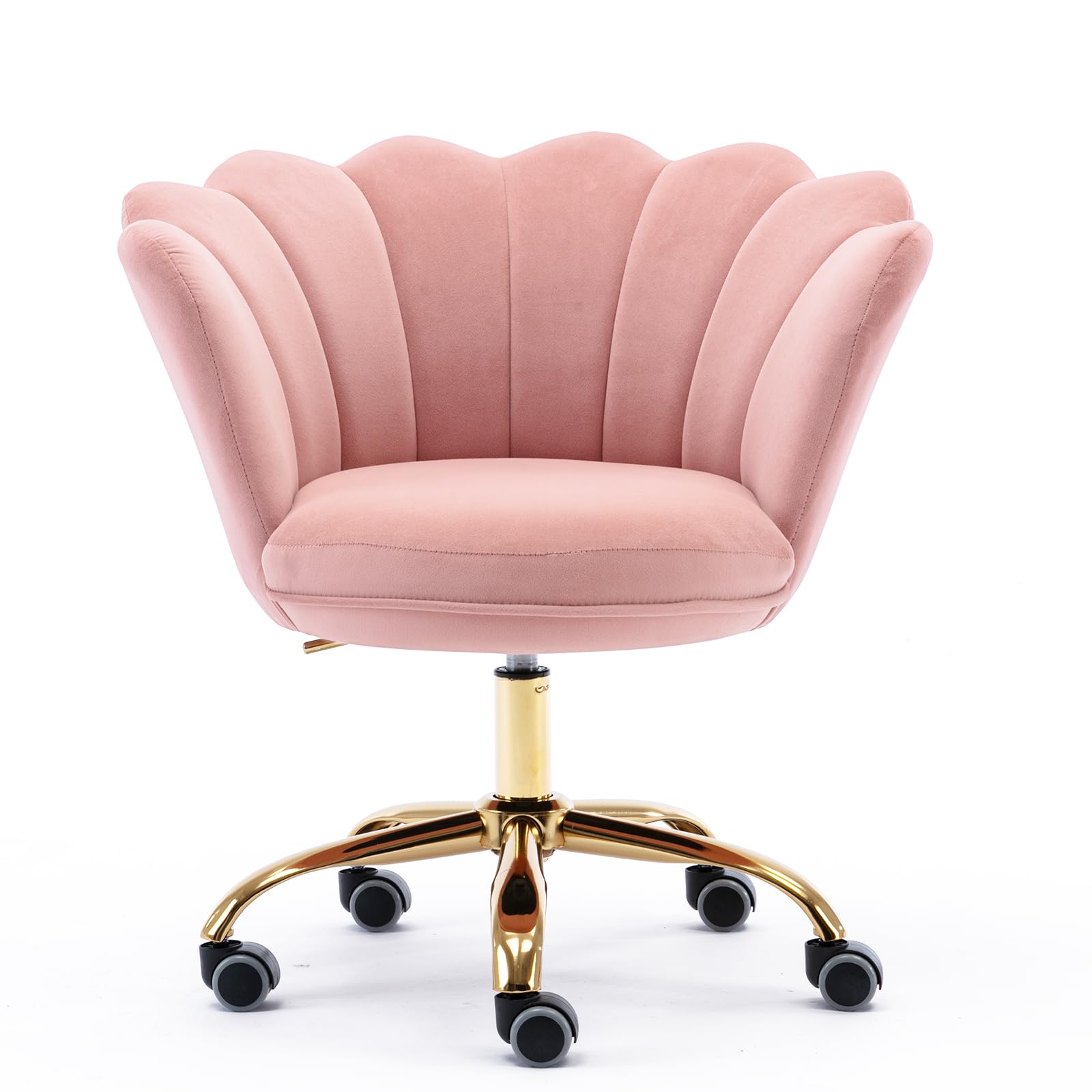 Modern Velvet Home Office Chair with Wheels & Swivel - Adjustable Height Desk Chair for Work, Study, Makeup Vanity - Pink Task Chair for Living Room, Bedroom & Home Office