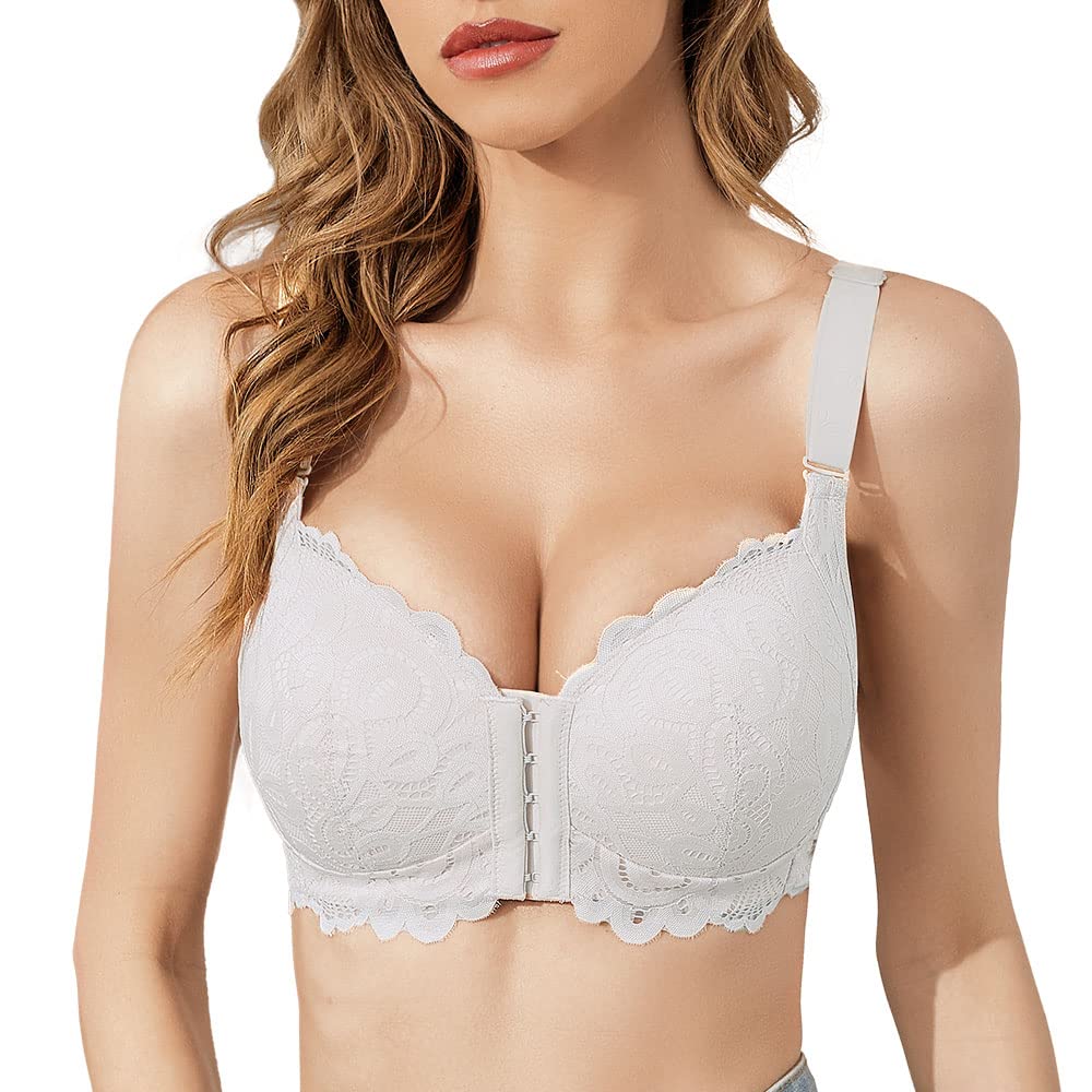 FallSweet Wireless Front Close Comfort Bra for Women - Lace Full Coverage Brassiere | Perfect for Everyday Wear, Yoga & Lounge