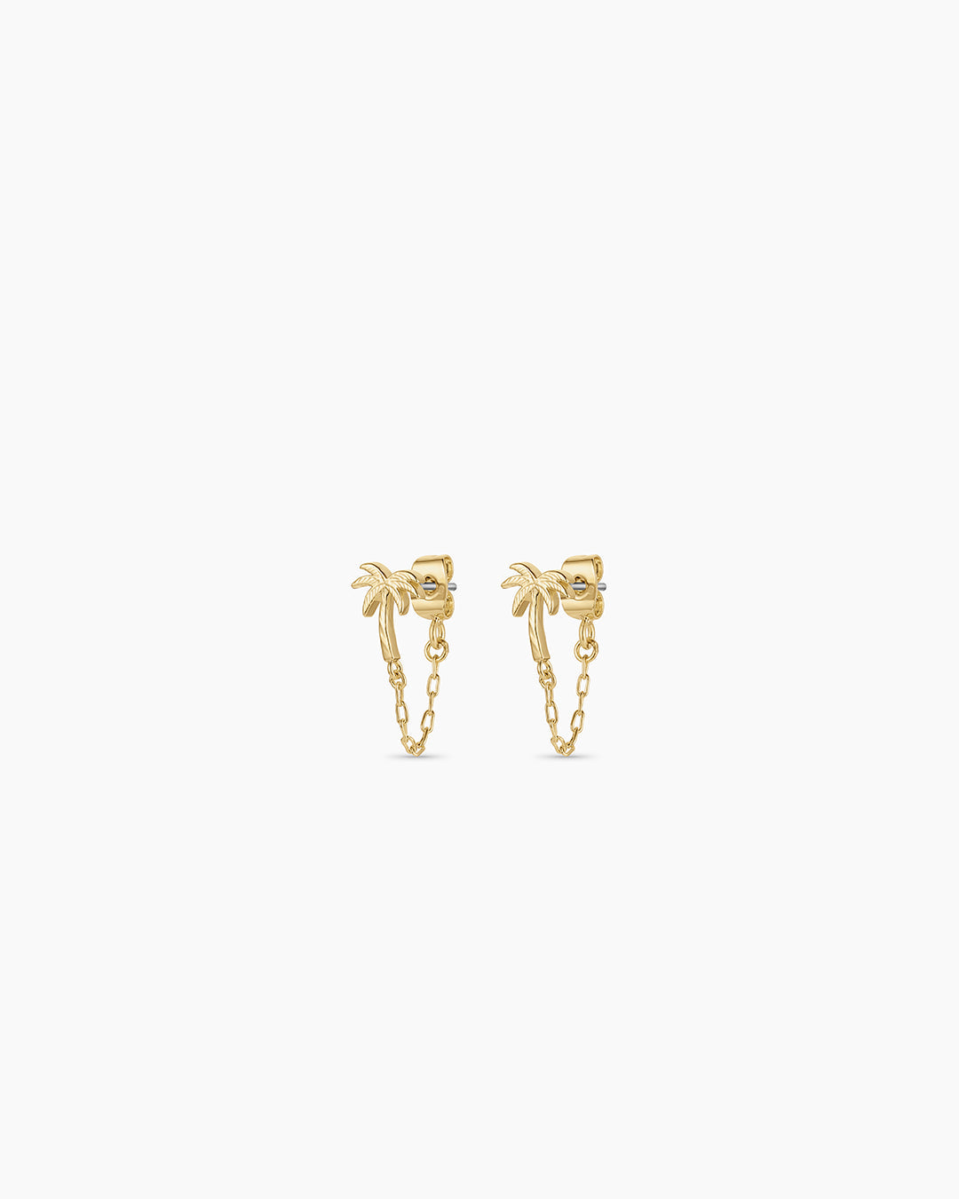 Palm Chain Huggie Earrings for Women - Dainty Gold Hoop Huggies with Palm Tree Charm - Perfect for Beach Vacations, Summer Outfits, and Boho Style