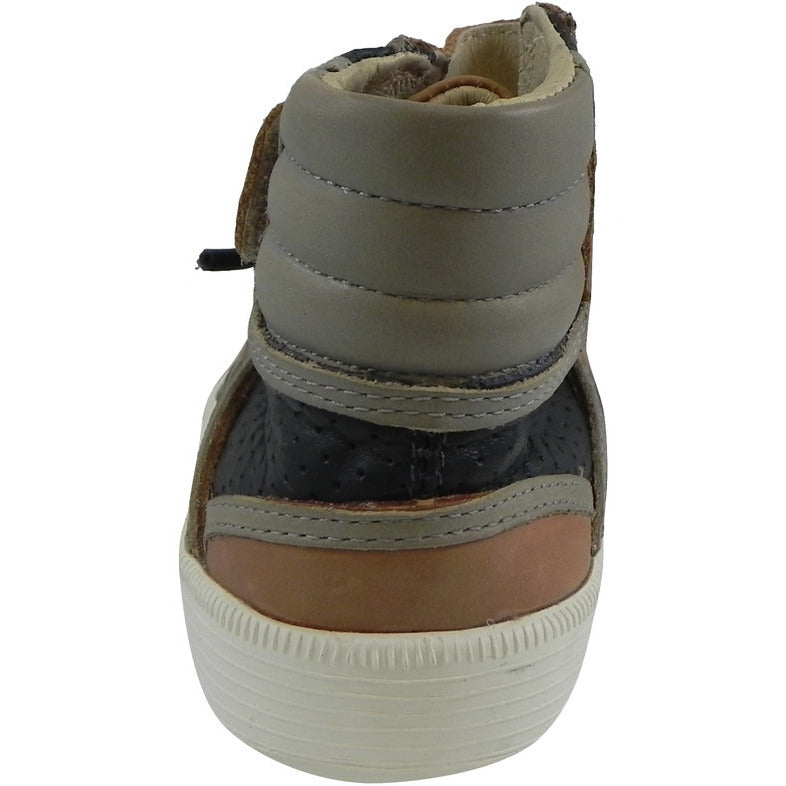 Old Soles 1027 Boys' High-Top Leather Sneakers - Tan, Navy & Grey Lace-Up Shoes for Kids | Durable & Stylish for School, Play & Everyday Wear