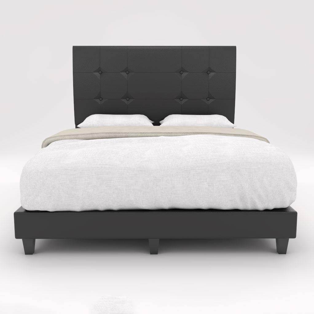 Jaxon Faux Leather Upholstered Queen Size Bed Frame with Wooden Slats - Modern Platform Bed for Master Bedroom, Guest Room & Apartment