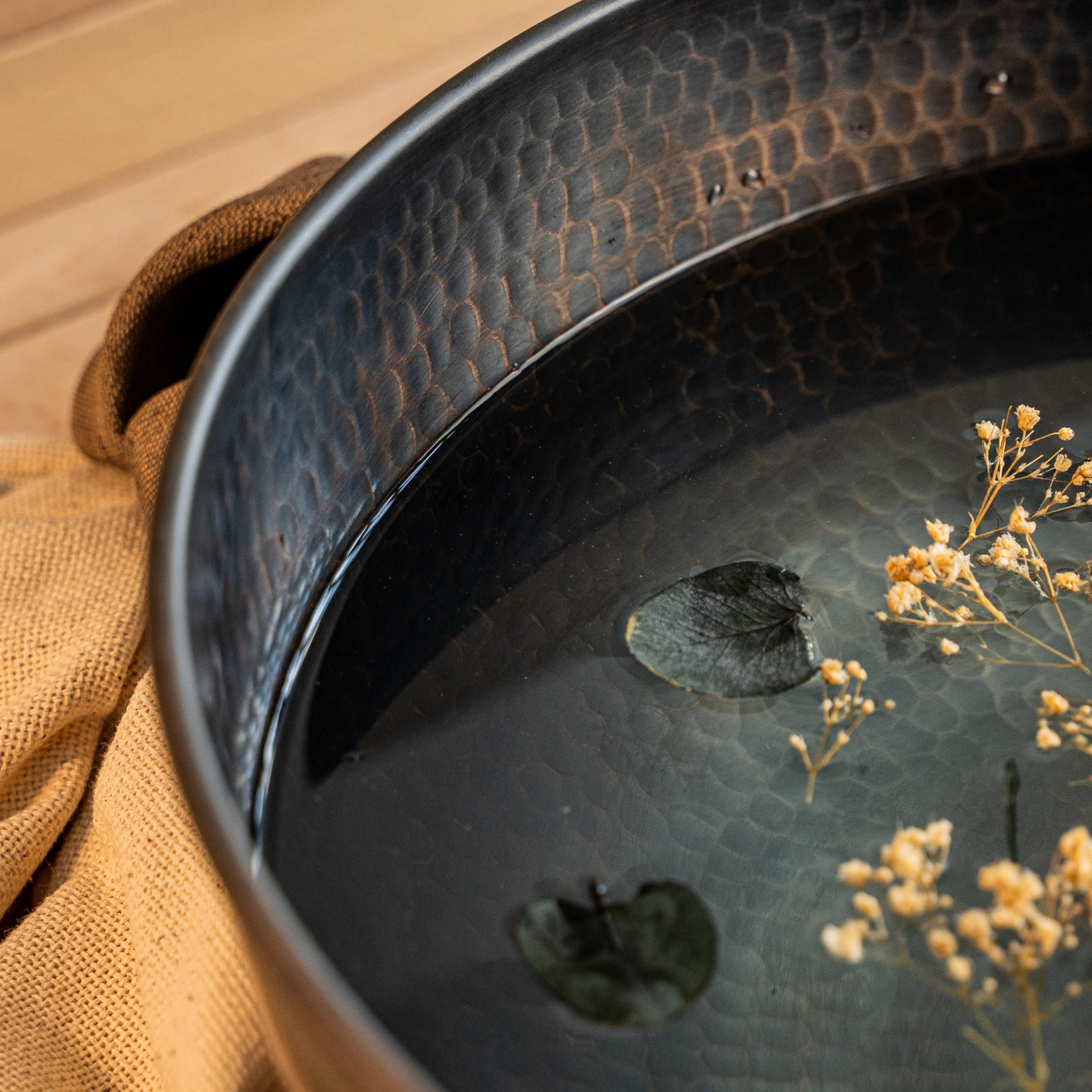 Handmade Hammered Copper Pedicure Bowl - 14 Inch Large Foot Soaking Basin for Spa & Home Relaxation | Portable Pedicure Tub for Self-Care & Gift | 100% Pure Solid Copper (Dark Copper) | Perfect for At-Home Spa Days, Pedicures & Foot Therapy