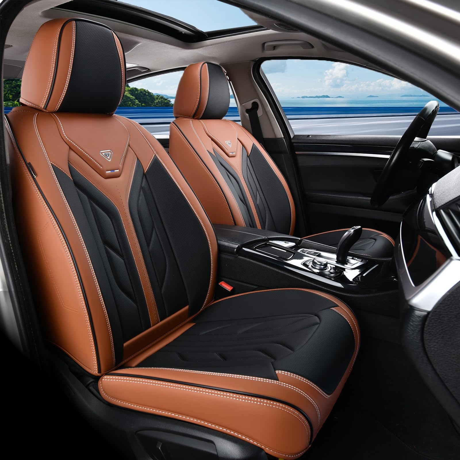 Leather Car Seat Covers for Sedans & SUVs - Black & Brown - Front Seat Protectors for Comfort & Style