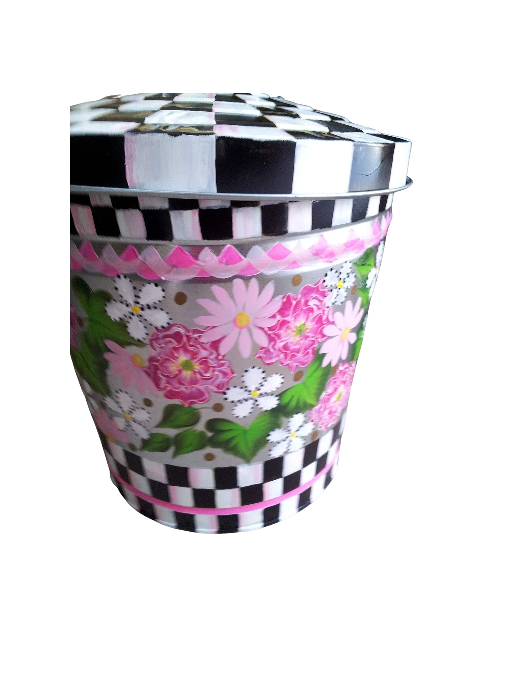 10 Gallon Hand Painted Decorative Trash Can - Elegant Waste Bin for Kitchen, Bathroom & Office - Eco-Friendly Garbage Can with Artistic Designs for Home Decor
