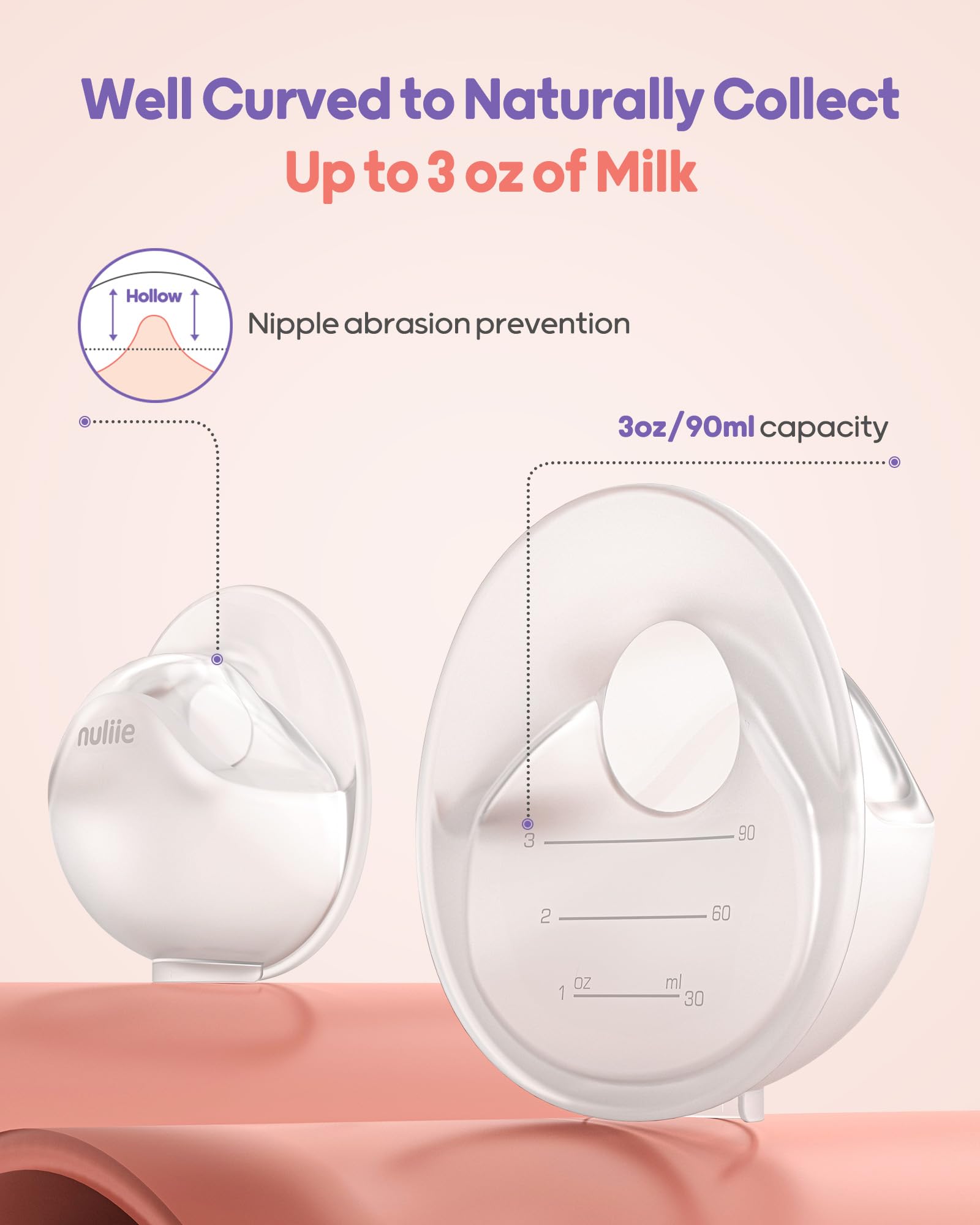 Nuliie 2-Pack Silicone Breast Milk Collectors - 3oz/90ml Leak-Proof & BPA-Free for Breastfeeding Moms | Portable Milk Catcher, Soft Breast Shell & Wearable Manual Pump | Perfect for Nursing, Travel & Newborn Essentials