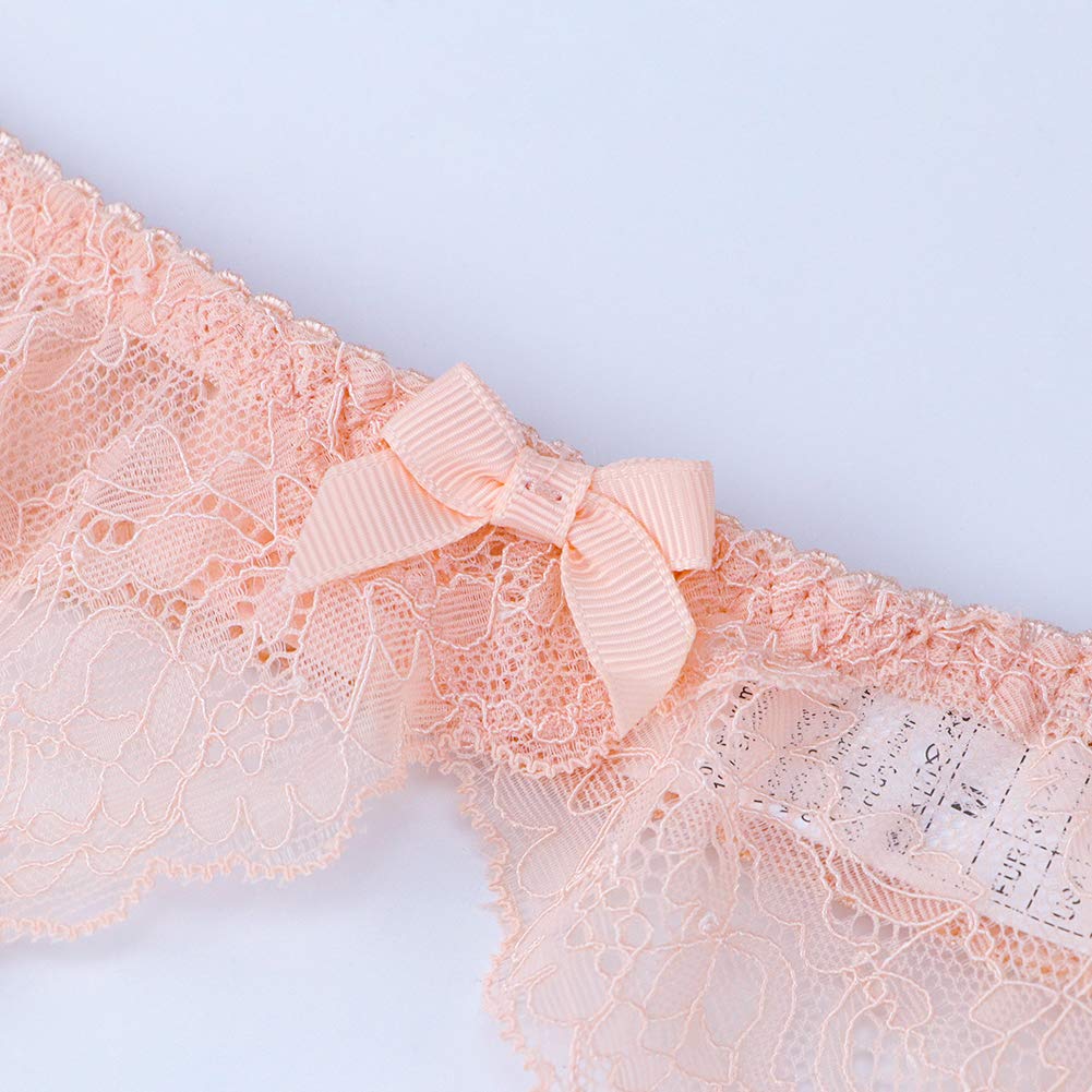 Sexy Lace Big Bow Ultra-Thin Sheer 1/2 Cup Push Up Bra & Thong Garter Stockings 4-Piece Set for Women | Bridal Lingerie, Valentine's Gift, Boudoir Photoshoot