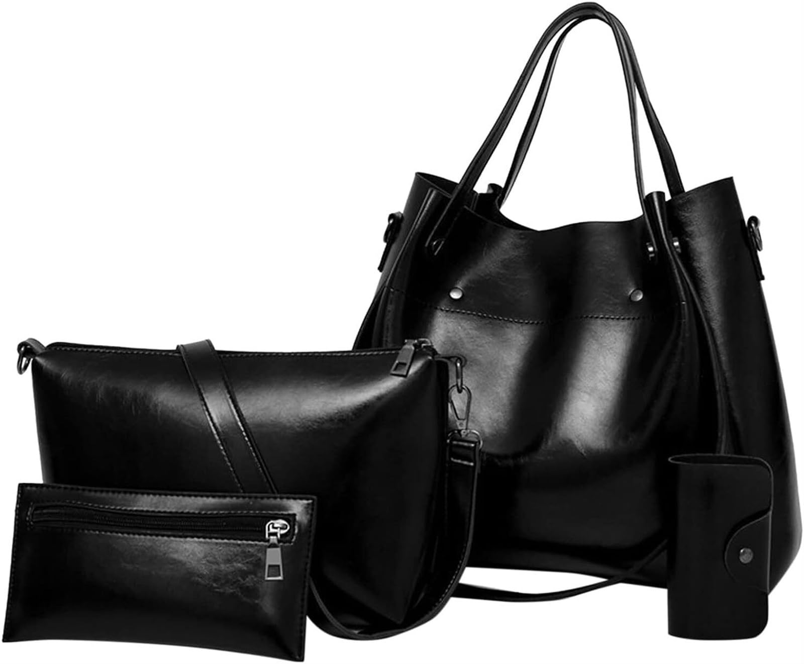 Vintage Leather Women's Handbag 4-Piece Set - Shoulder Bag, Tote, Crossbody & Small Purse for Work, Travel & Daily Use | Fashionable Retro Accessories for Women