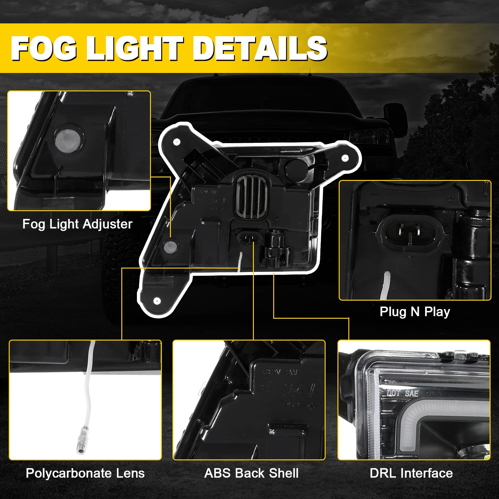 AUXMART LED Fog Lights with DRL Daytime Running Lights - Compatible with Chevrolet Silverado 1500 2019-2023 Models (1 Pair) - Durable Front Bumper Lights for Enhanced Night Driving & Off-Road Safety