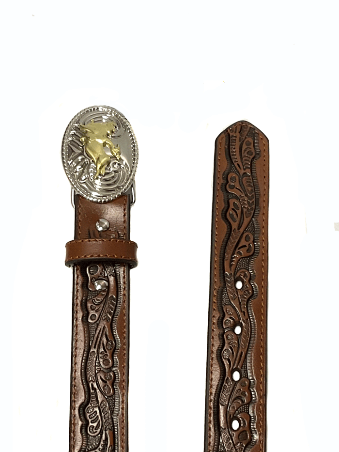 Nocona N4410402 Kids Western Belt with Bullrider Buckle - Genuine Leather Adjustable Cowboy Belt for Boys & Girls - Perfect for Rodeo, Horse Riding & Western Outfits