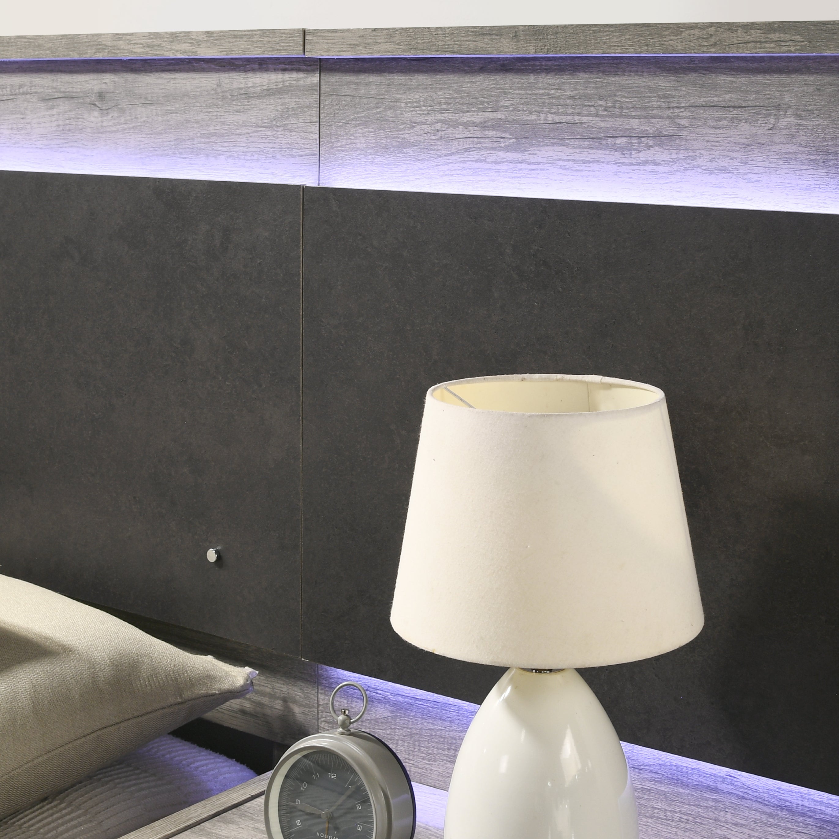 Roundhill Furniture Lenca LED Wallbed with Nightstands - Space-Saving Murphy Bed in Weathered Gray Finish | Perfect for Small Apartments, Guest Rooms & Home Offices