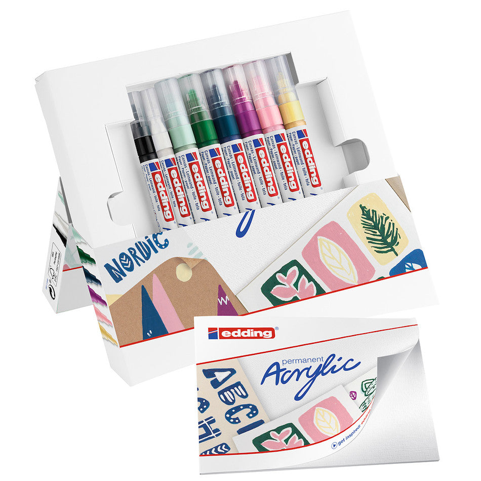 edding Acrylic Markers - Easy Start Set of 8 Vibrant Colors for Artists & DIY Projects - Perfect for Canvas, Wood, Glass & Fabric Painting