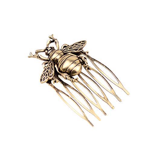 Vintage Metal Alloy Hair Side Comb with Shiny Rhinestones - Leaf Honeybee Flower Hair Clip for Women | Wedding, Bridesmaid, Pigtail Holders & Everyday Elegant Hairstyles