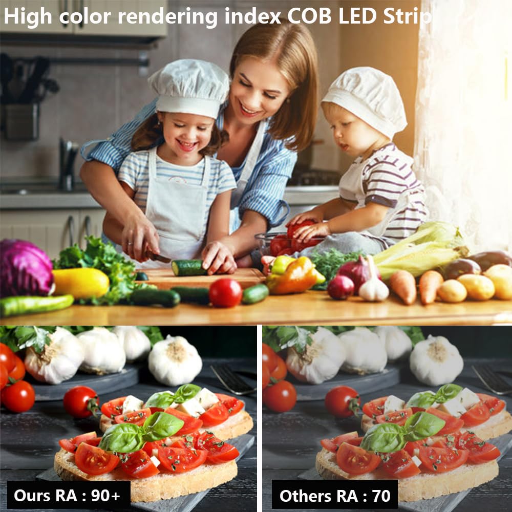 TOPAI 5M COB LED Strip Light 12V 6000K Cool White - Ultra Thin 3mm Flexible Adhesive Tape, 384LEDs/M High Brightness CRI90+ Dimmable Cuttable LED Strips for Home Kitchen Cabinet Lighting, Bedroom Decor, TV Backlight