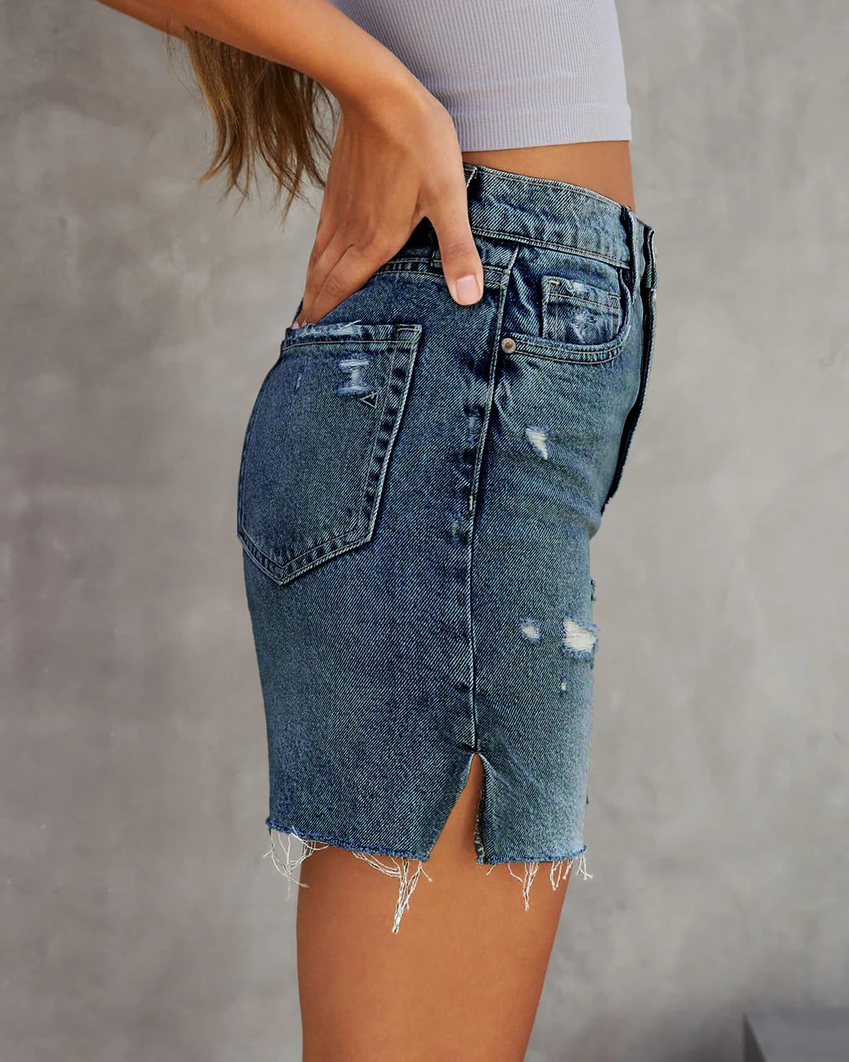 CHICZONE Women's Bermuda Jean Shorts - Stretchy Mid Waist Denim Shorts with Pockets | Comfortable Casual Summer Outfit for Beach, Shopping & Daily Wear