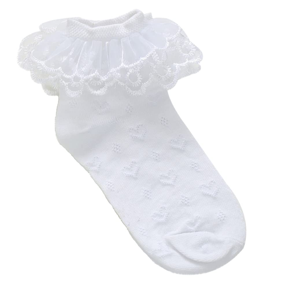 YUEN Girls Lace Ankle Socks 4-Pack - Ruffle Frilly Cotton Socks with Lace Trim, Cute Princess Socks for Big Girls & Teens - Perfect for School, Ballet, Dress Up & Everyday Wear