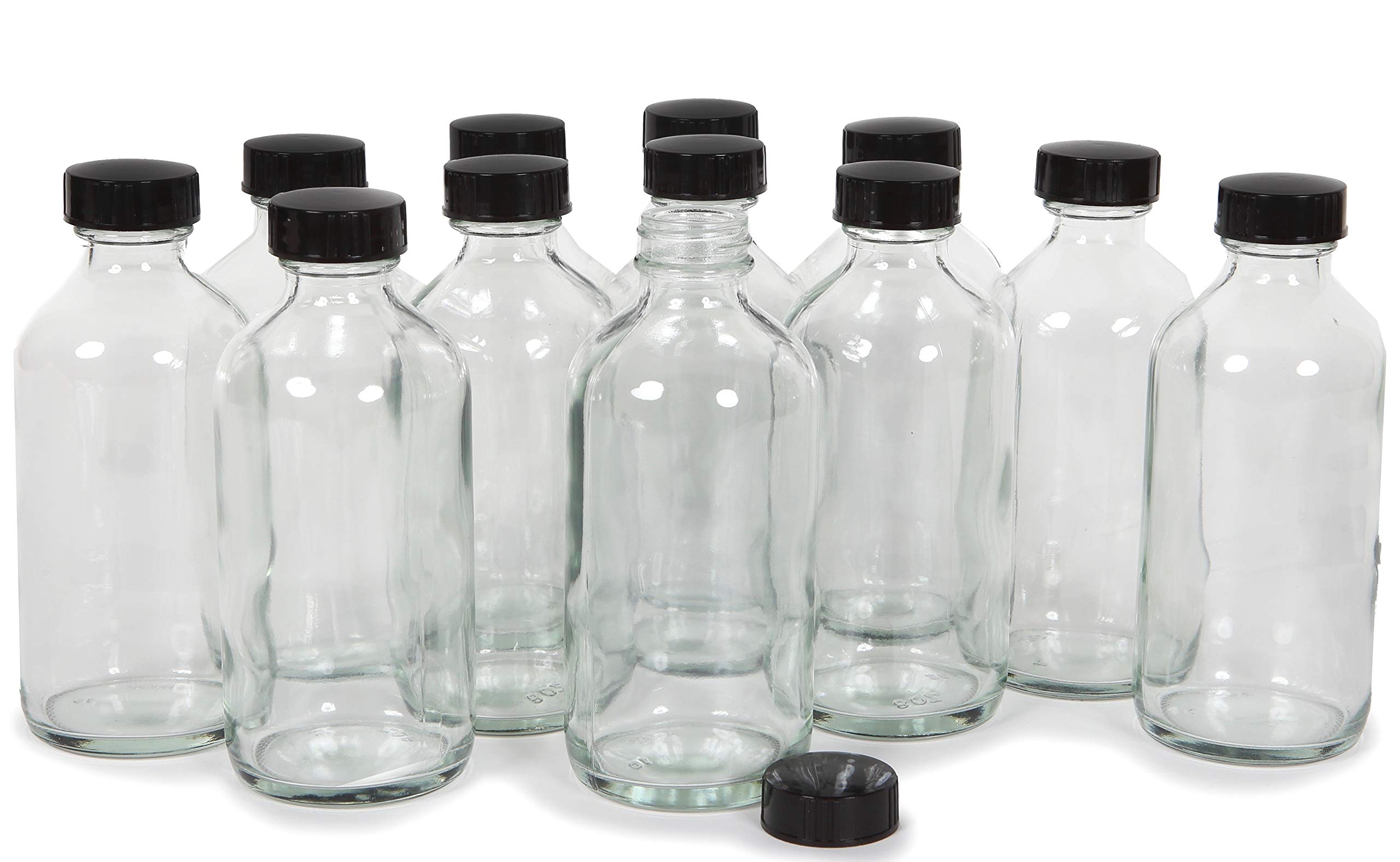 Vivaplex 12-Pack Clear 8 oz Glass Bottles with Lids - Perfect for Essential Oils, DIY Beauty Products & Homemade Spices Storage
