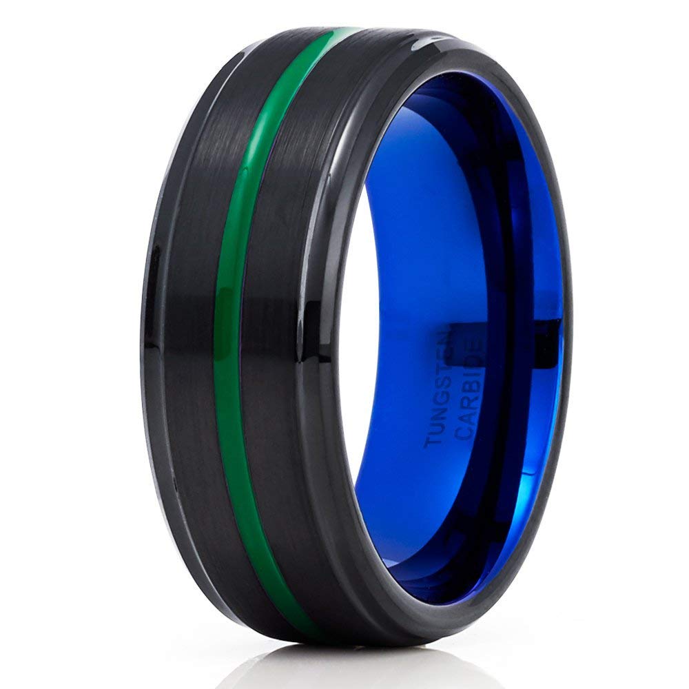 8mm Green & Blue Tungsten Wedding Rings for Men & Women – Comfort Fit Engagement, Anniversary, and Wedding Bands – Perfect for Everyday Wear, Special Occasions, and Couples Jewelry