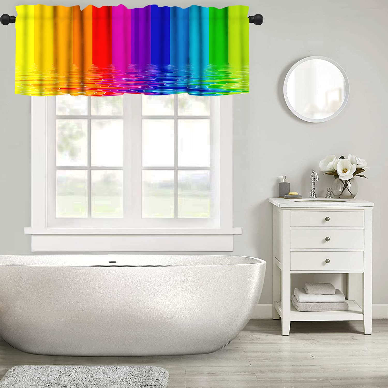 Rainbow Valance Curtains - Blackout Insulated Window Valance with Rod Pocket, Energy Efficient Colorful Curtain Panel for Living Room & Bedroom (54x18 Inches) - Perfect for Kids Rooms, Nurseries & Playrooms