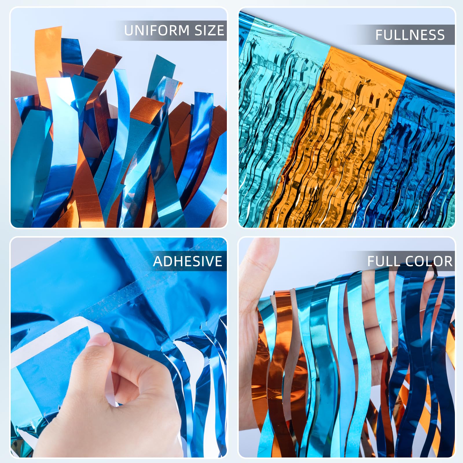 Blue Dog Birthday Party Decorations - 6ft/8ft Wavy Blue & Orange Metallic Tinsel Foil Fringe Table Skirt for Square/Round Tables (2 Pack, 29x108 Inches) | Perfect for Blue Dog Themed Parties, Baby Showers & Pet Celebrations