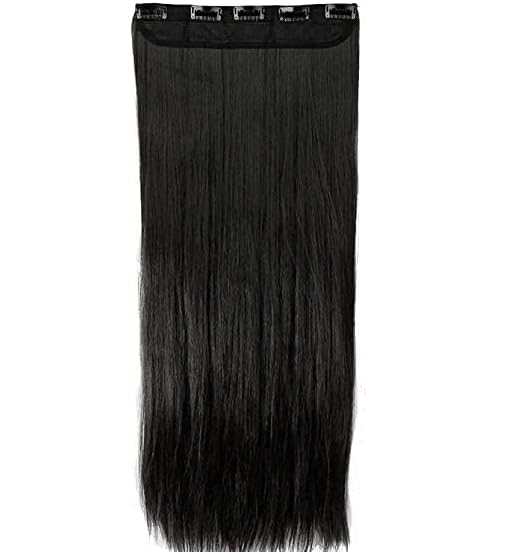 RAJ KUMAR & CO 24 Inch Black Straight Synthetic Hair Wig - Soft Silky Long Clip-in Hair Extensions for Everyday Wear & Special Occasions