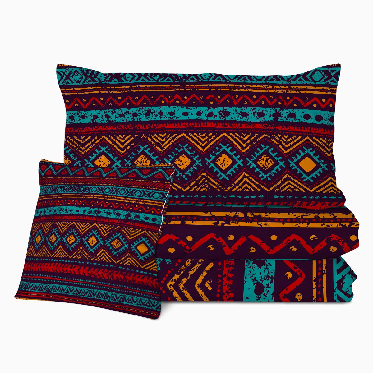 Sleepwish 3D Mosaic Printed Reversible Comforter Set - Full Size Tribal Ethnic Bedding Collection (4-Piece Set with 2 Pillow Shams & 1 Cushion Cover) for Bohemian Bedroom Decor & Guest Room Styling
