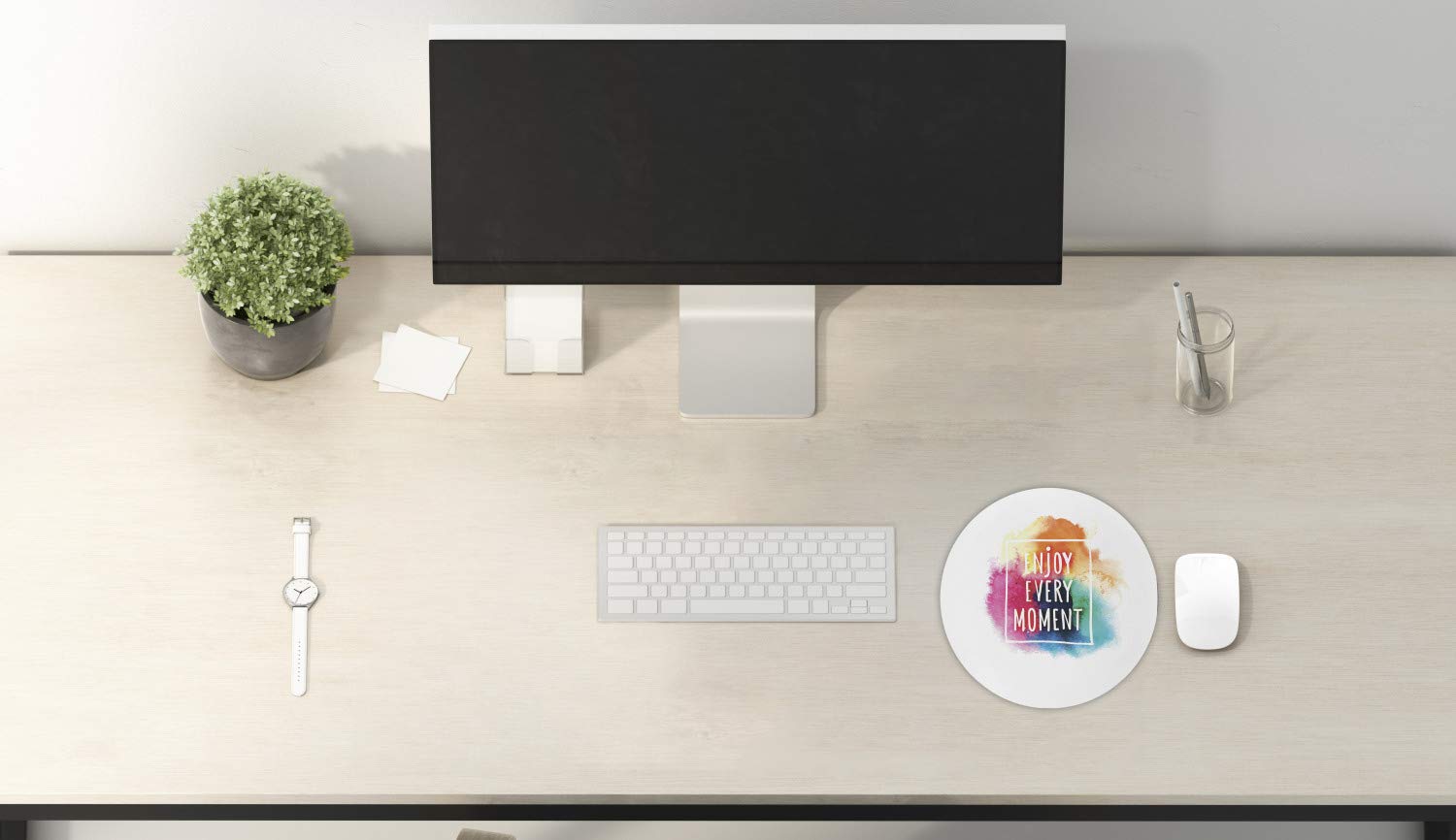 Ambesonne Round Non-Slip Gaming Mouse Pad - 8 Inch Thick Rubber Computer Mousepad with Rainbow Dust Cloud Design & Inspirational Quote, Perfect for Office, Home & Gaming Setup - Multicolor