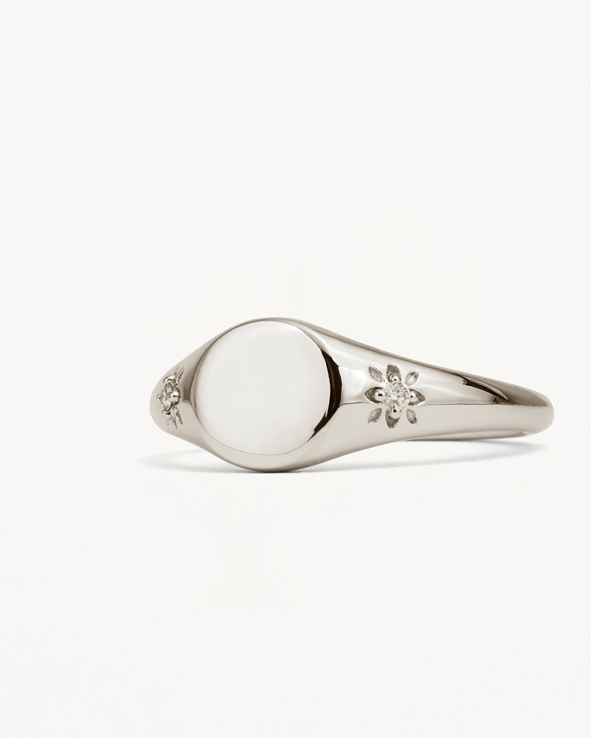 14K Solid White Gold Lotus Diamond Signet Ring for Women - Elegant Floral Jewelry Gift for Anniversary, Wedding & Special Occasions