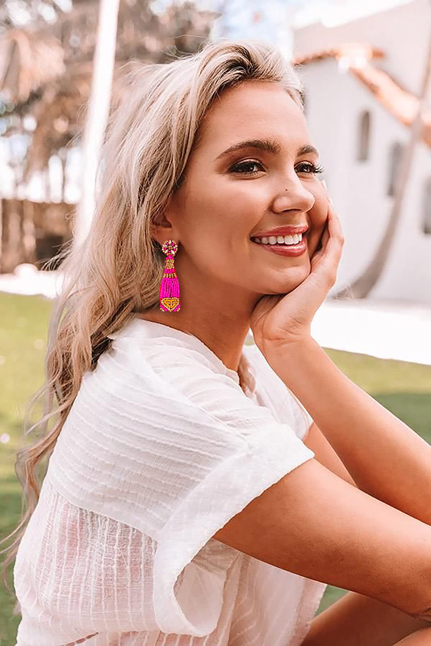 Handmade Beaded Champagne Bottle Drop Dangle Earrings for Women & Girls | Statement Jewelry for Holiday, Birthday Party & Special Occasions | Perfect Gift for Champagne Lovers & Party Goers