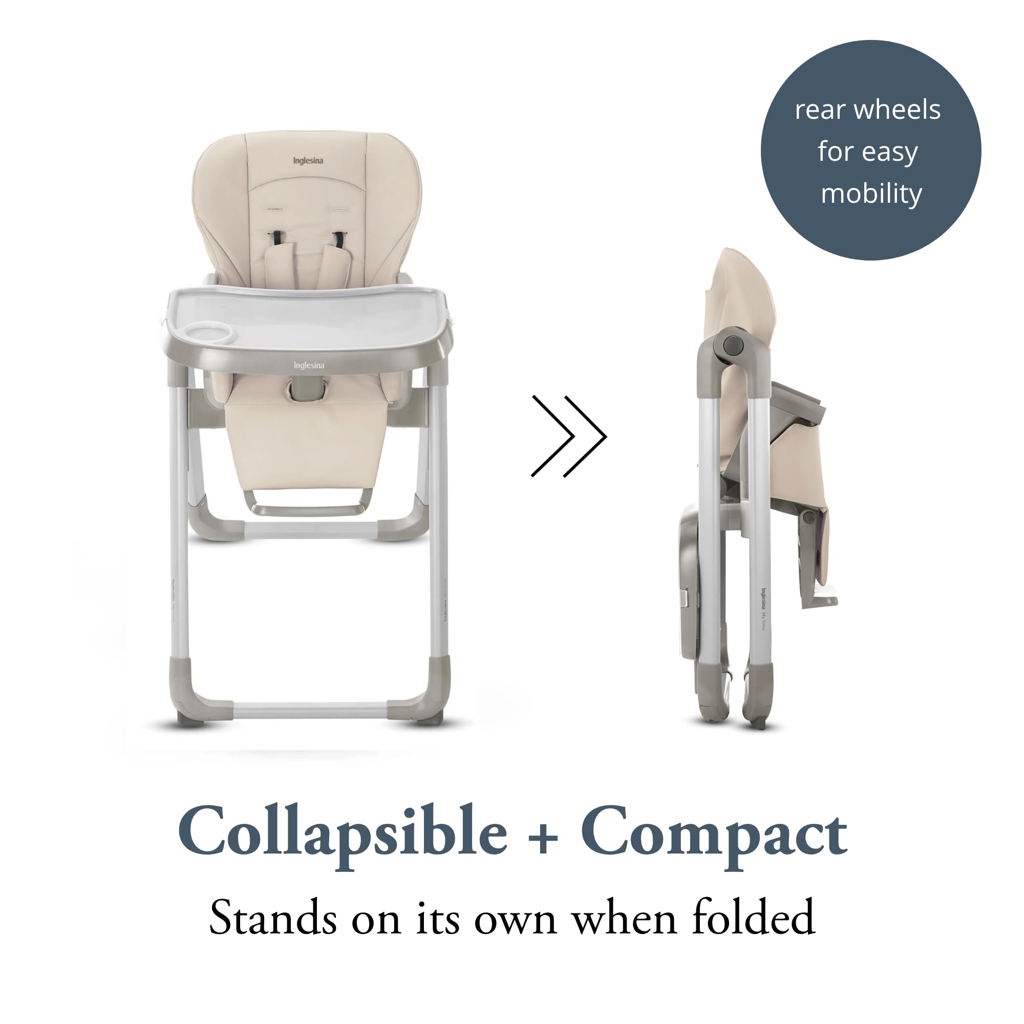 Inglesina My Time Highchair in Butter - Adjustable Baby & Toddler High Chair with 4 Height & 3 Recline Positions | Foldable, Easy Assembly, BPA-Free | Removable Tray for Quick Cleaning | Perfect for Dining, Weaning & Family Mealtime
