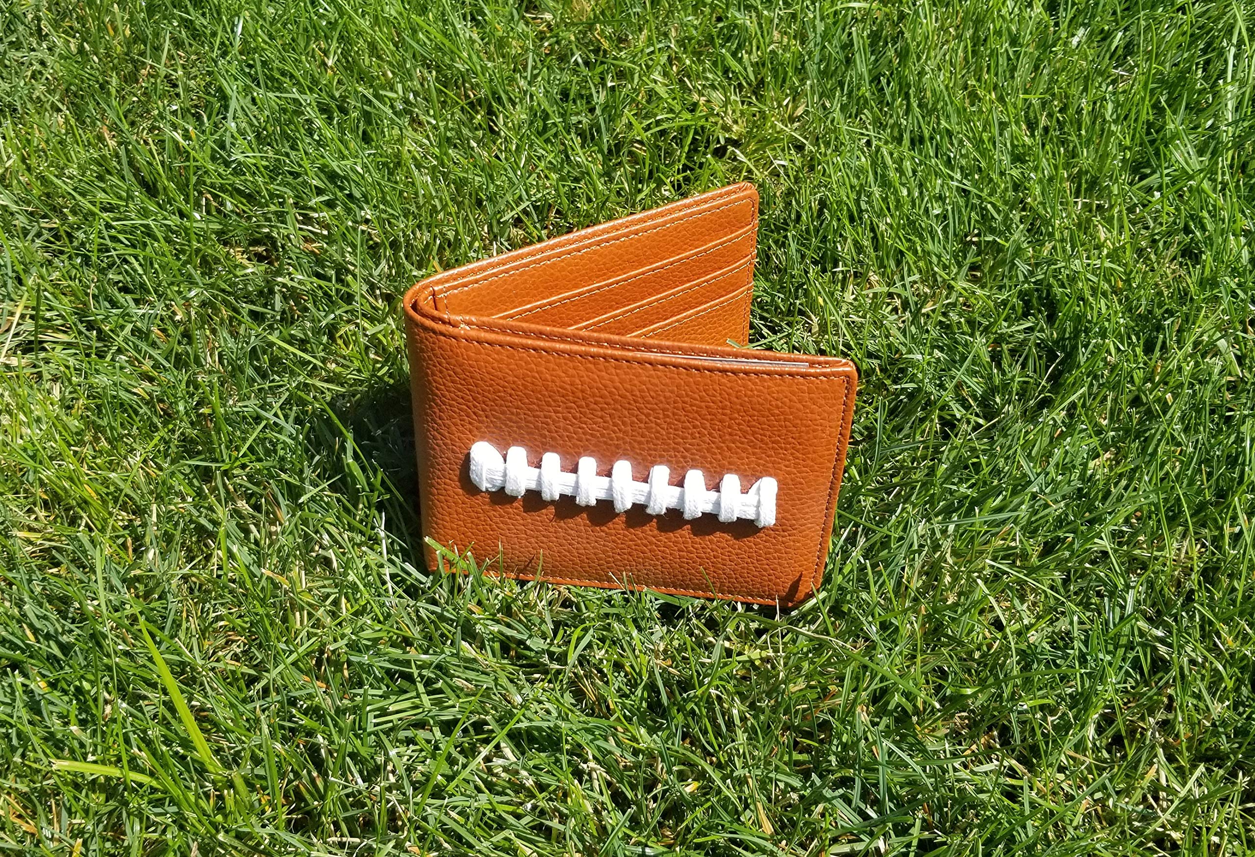 Premium Genuine Leather Bi-Fold Football Wallet for Men - RFID Blocking Slim Wallet with Card Slots & ID Window - Perfect Gift for Sports Fans & Everyday Carry