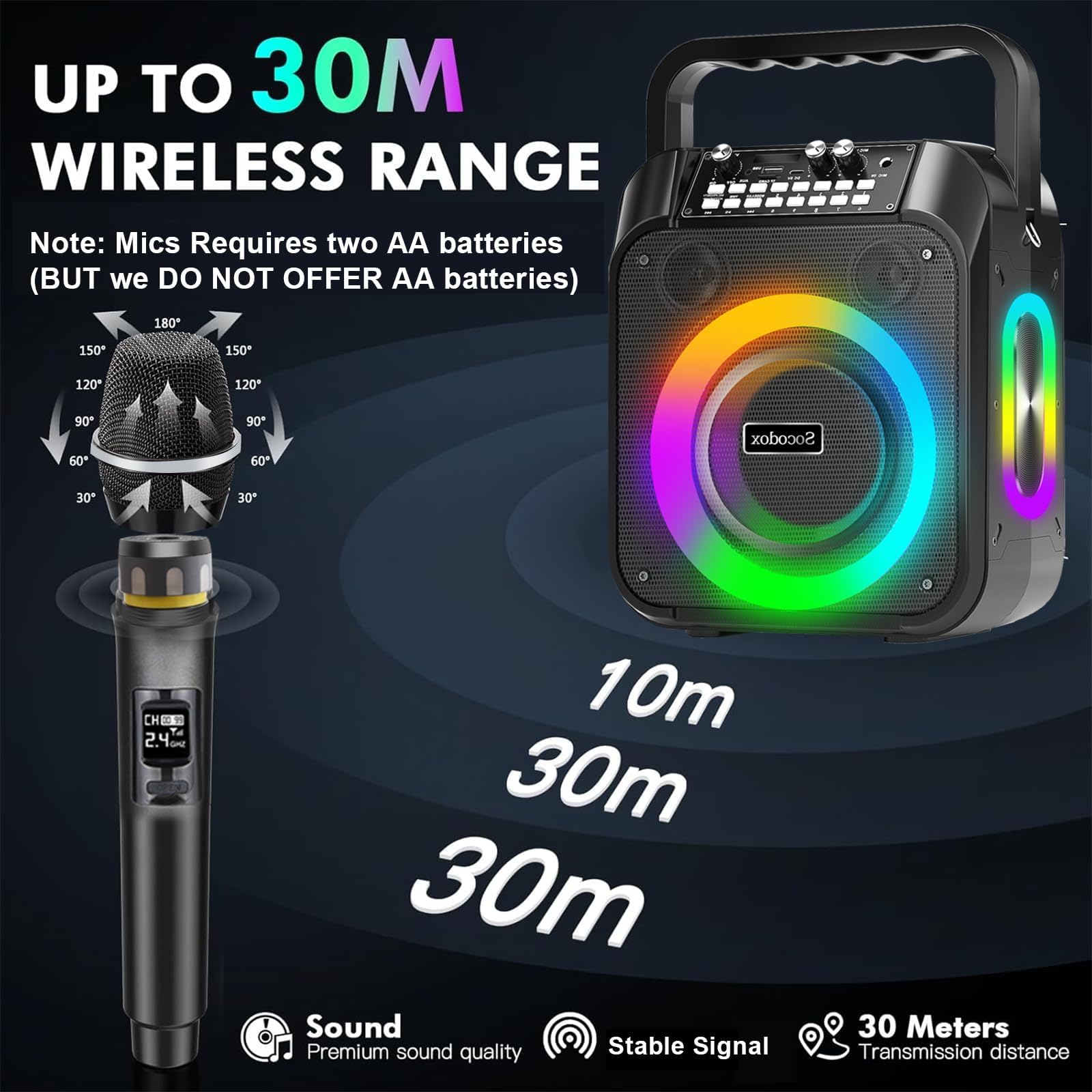 60W Portable Bluetooth Karaoke Machine with 2 Wireless Mics - 6000mAh Battery (12H Playtime), TWS Stereo, RGB Lights, Dual Diaphragm PA System for Home Parties, Singing & DJ Performances | Perfect for Family Gatherings, Kids' Birthday Parties & Indoor/Outdoor Entertainment