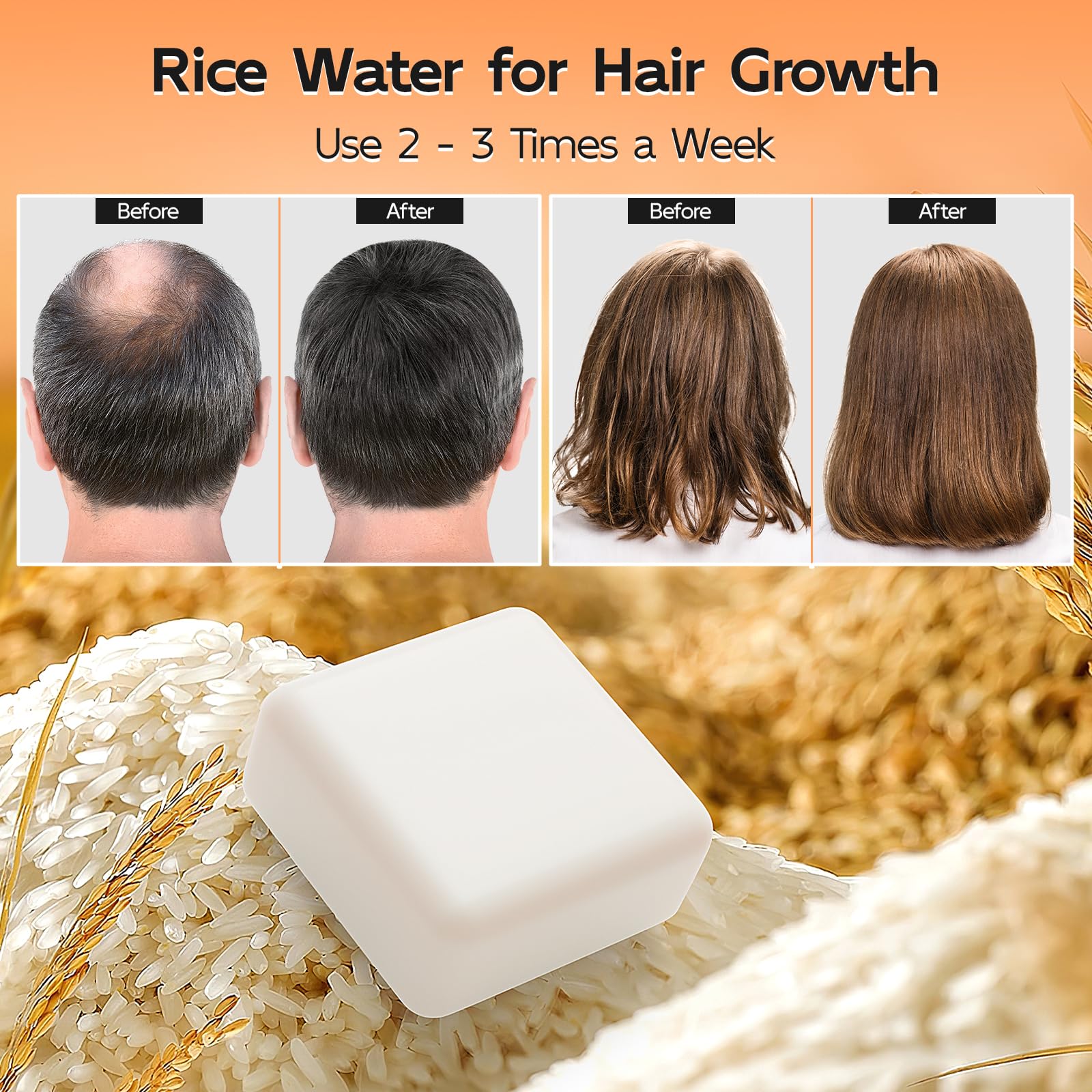 2 in 1 Rice Water Shampoo & Conditioner Bar with Rosemary Spray - Fermented Rice Water Treatment for Hair Growth, Anti Hair Loss, Thicker Fuller Hair - Perfect for Damaged Hair Care & Natural Hair Regrowth at Home