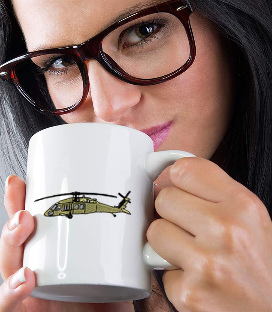 Ceramic Funny Coffee Mug with Blackhawk Military Helicopter Design - 11oz White Tea Cup for Office, Home & Gifts | Durable & Stylish Drinkware