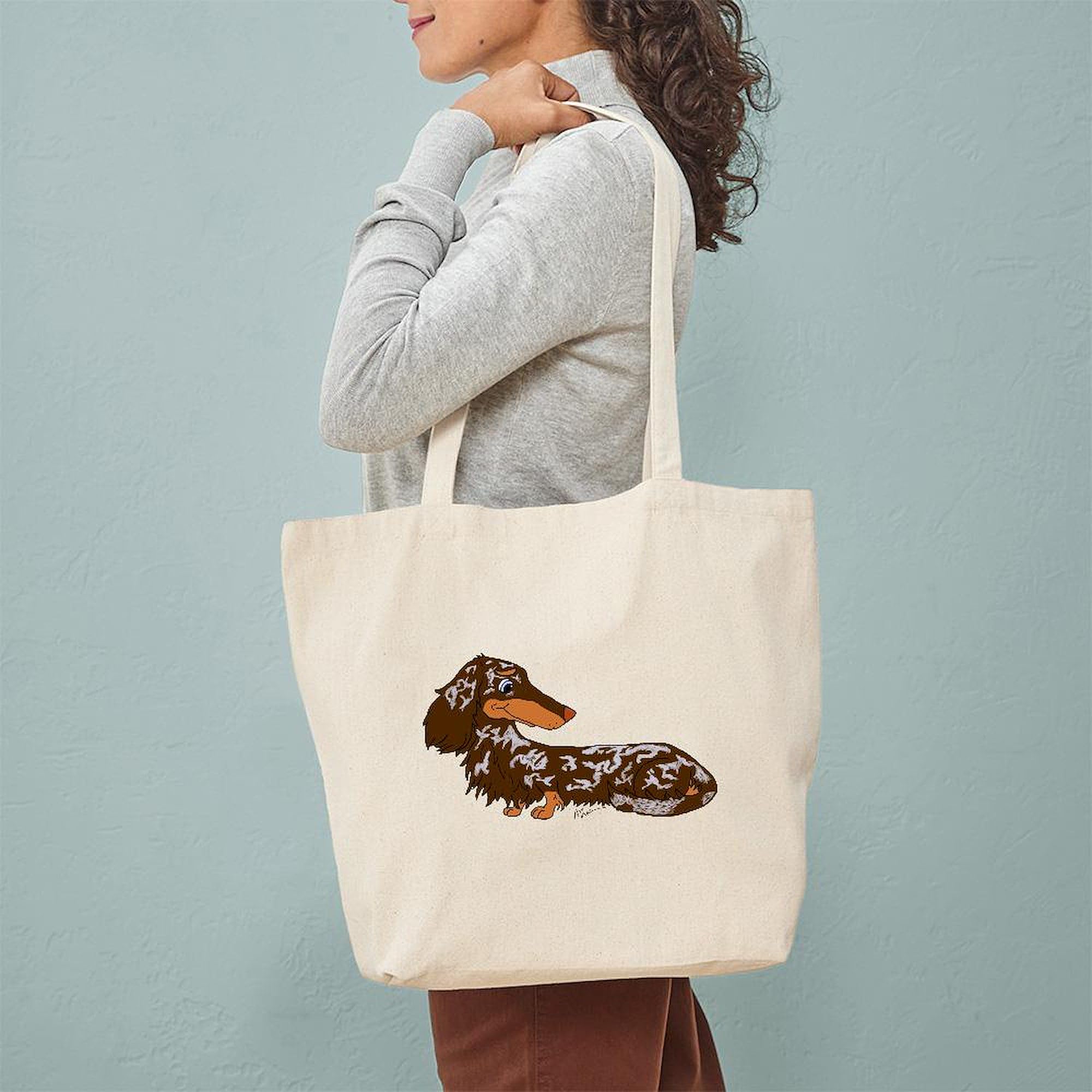 Chocolate Dapple Dachshund Tote Bag - Natural Canvas Reusable Shopping Bag for Groceries, Beach & Daily Use | Eco-Friendly & Durable