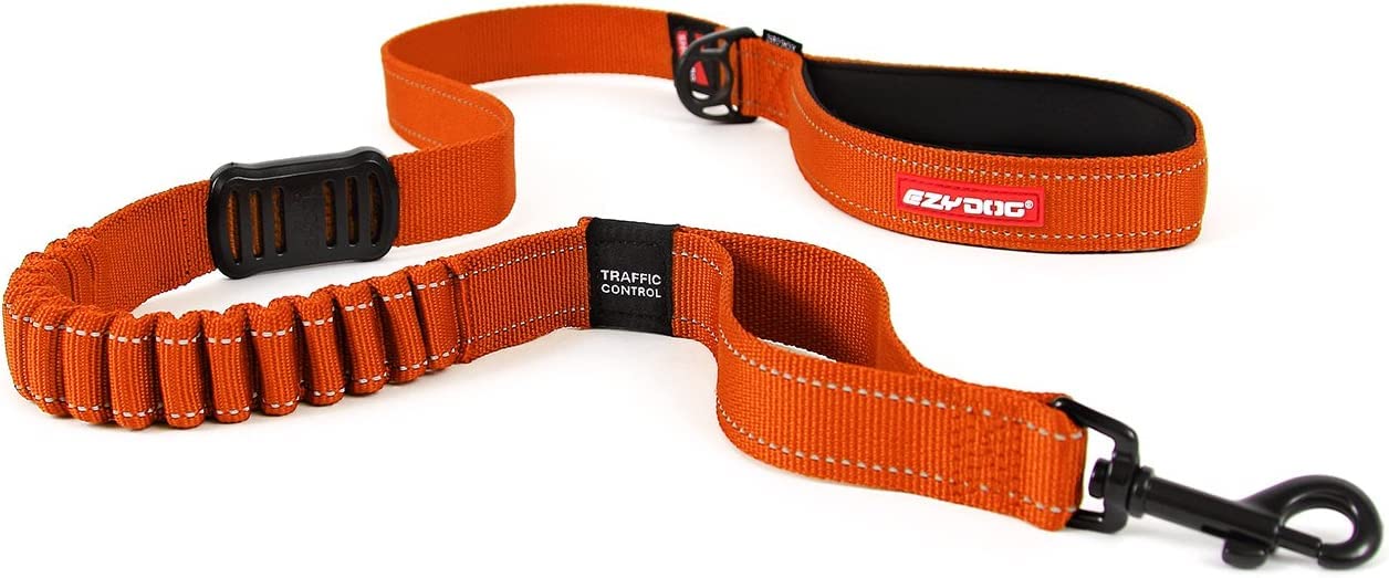 EzyDog Zero Shock Dog Leash - Shock Absorbing Bungee Leash for Pulling or Excited Dogs - Dual Handle & Reflective Safety Leash for Small, Medium & Large Dogs (48-inch, Orange) - Perfect for Walking, Running & Training Active Dogs
