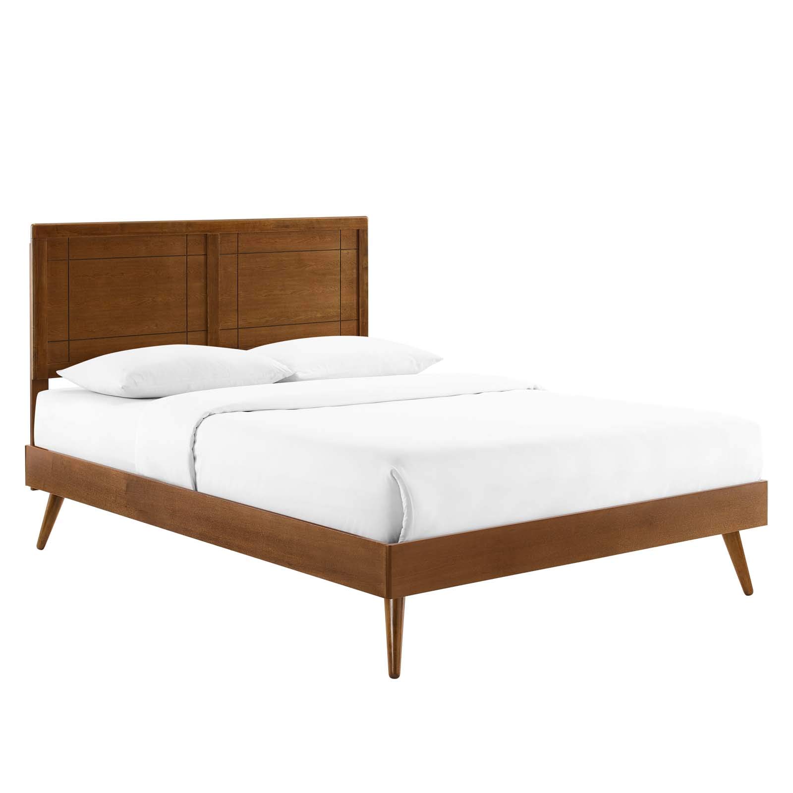 Modway Marlee Queen Wood Platform Bed with Splayed Legs in Walnut Finish - Modern Solid Wood Bed Frame for Bedroom, Guest Room & Dorm