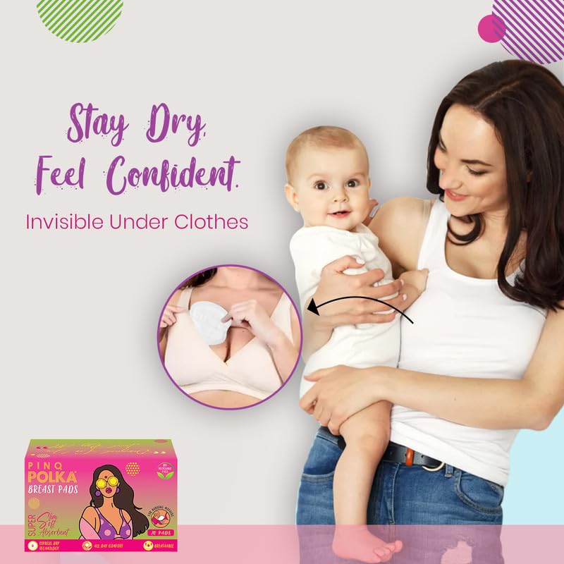 PINQ POLKA Ultra Thin Super Absorbent Disposable Nursing Pads for Breastfeeding Mothers | Leakproof & Breathable Cotton Feel Nipple Pads | Pack of 20 | Ideal for Daily Use, Travel & Postpartum Care