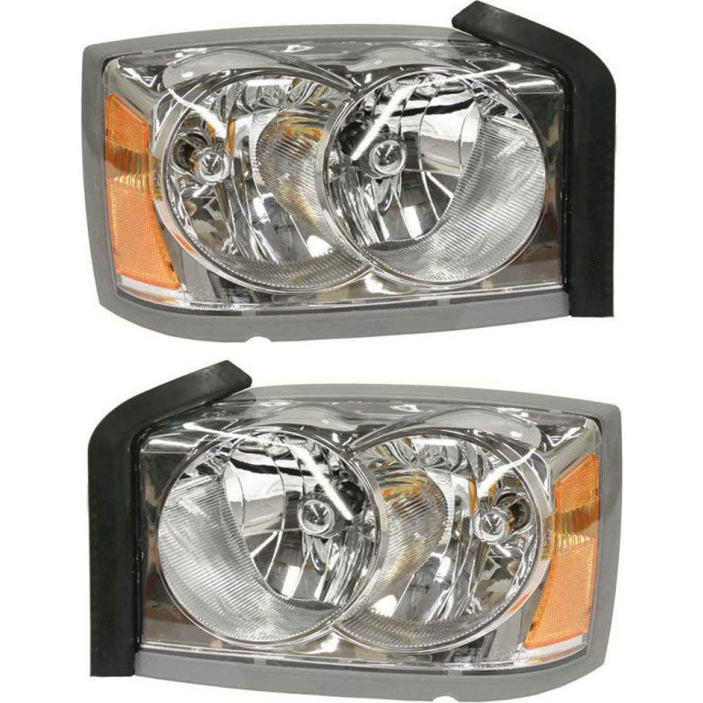2005-2007 Dodge Dakota Headlight Assembly Pair - Driver & Passenger Side with Chrome Interior & Corner Light Bulb Shield (CH2502159 + CH2503159 | 55077607AB + 55077606AB) - Perfect for Night Driving & Off-Road Adventures