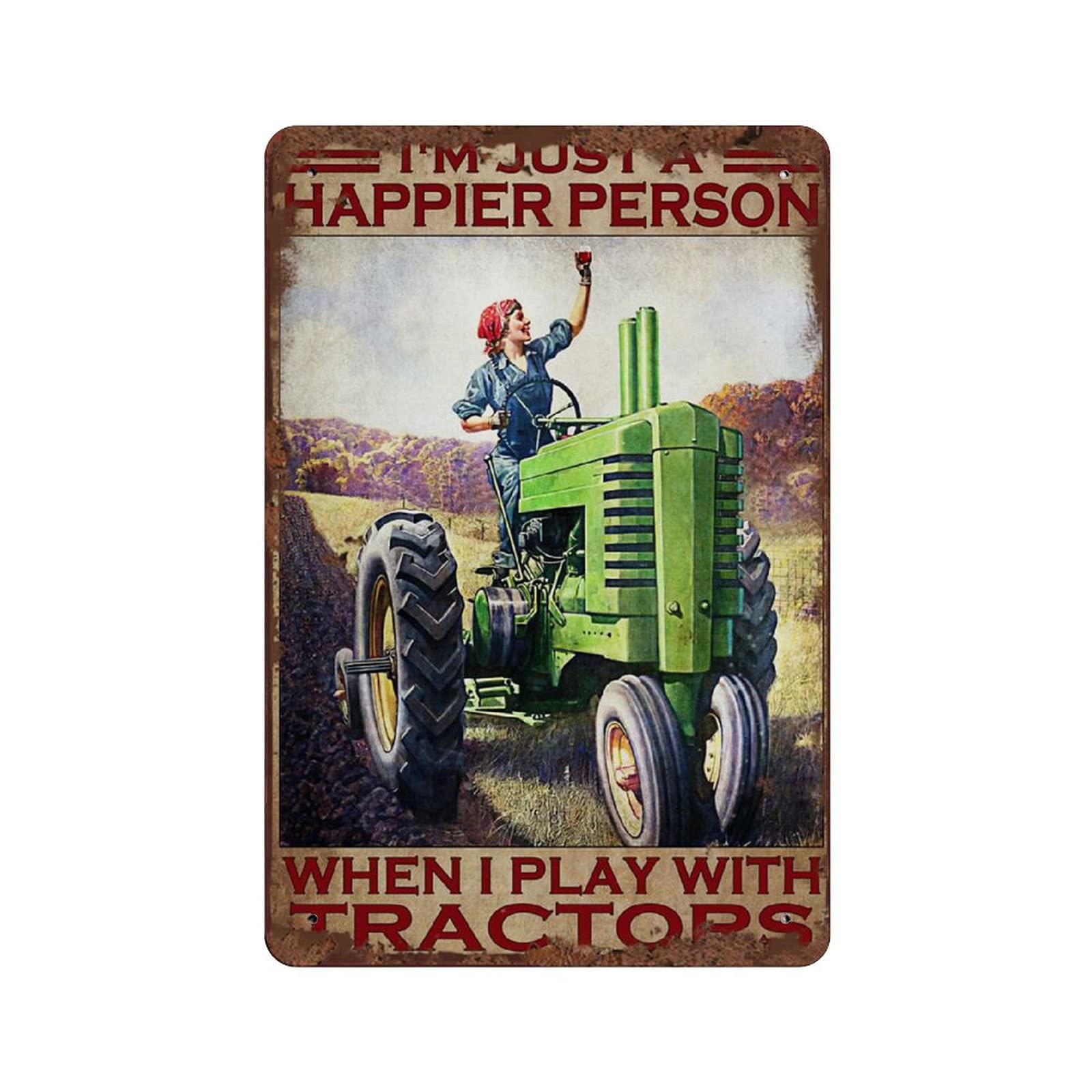 Vintage Tractor Tin Sign - Cool Girls Driving Tractor Wall Art Decor - 12x8 Inch Retro Metal Poster for Farmhouse, Garage & Man Cave - Unique Home & Office Decoration