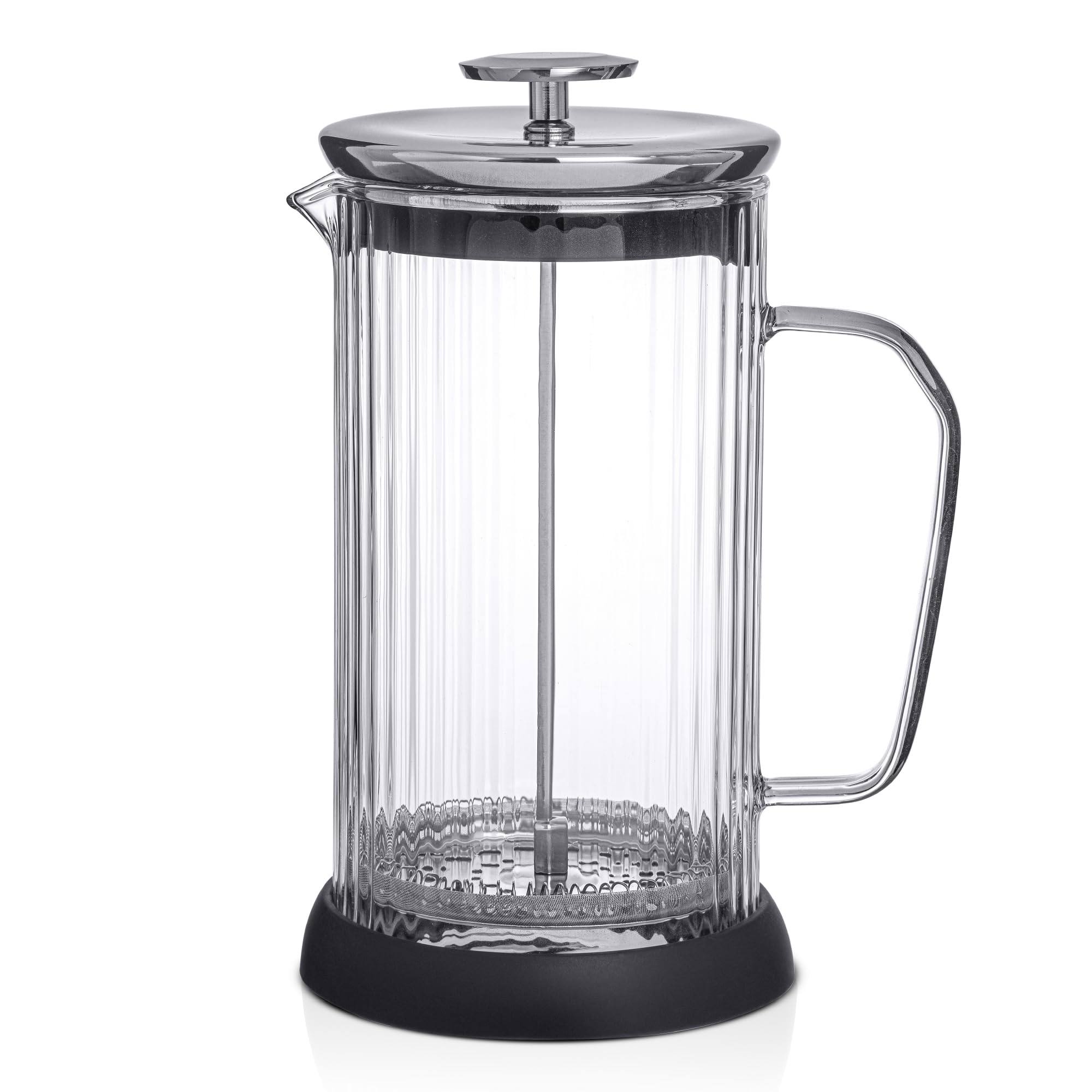 JoyJolt Fluted French Press Coffee & Tea Maker Set - 33.8oz Stainless Steel & Borosilicate Glass - Portable Cold Brew & Hot Coffee Maker for Home, Office, Camping & Travel