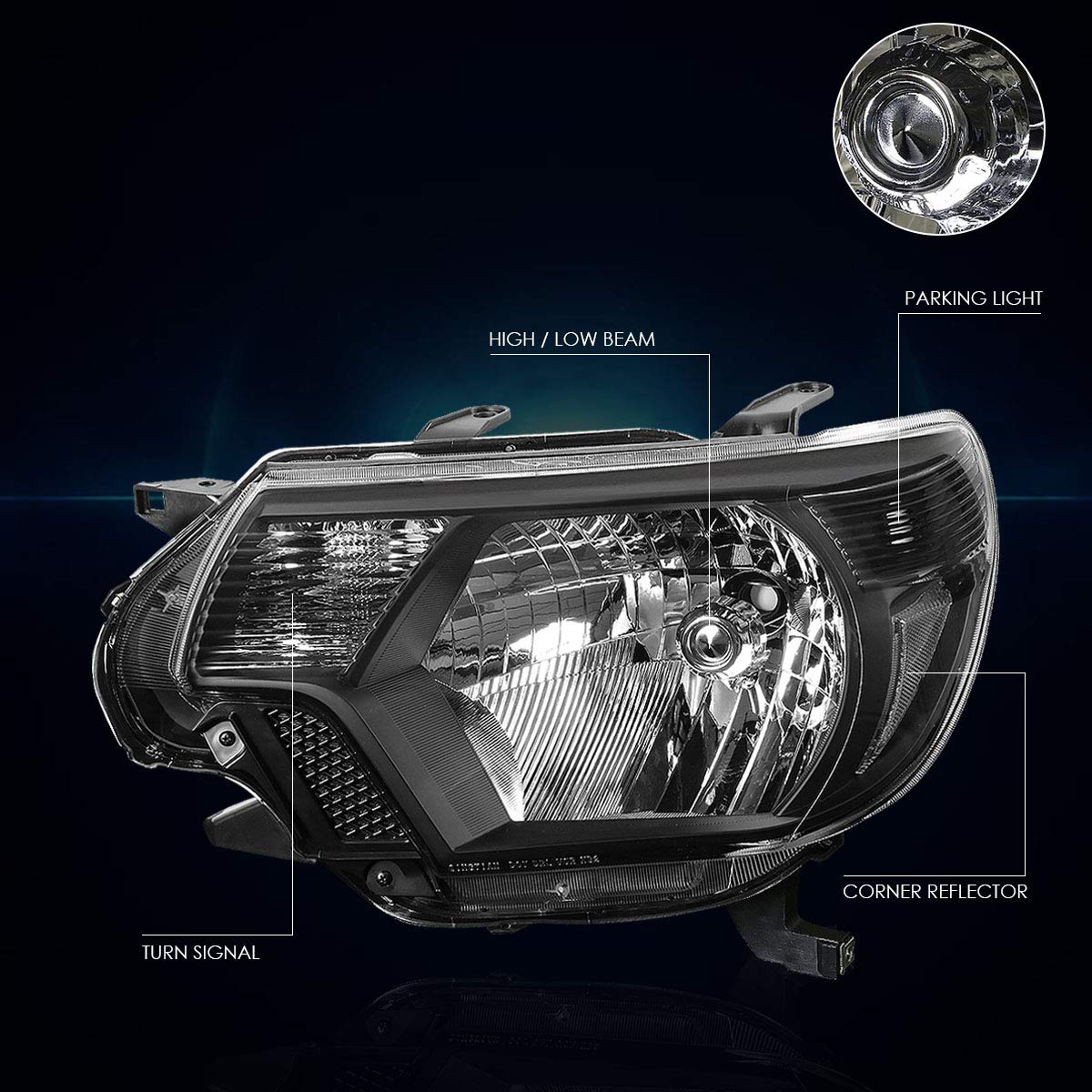 Pair of Black Housing Headlights with Clear Corner - Compatible with 2012-2015 Toyota Tacoma | Replacement Headlamp Assembly for Improved Night Driving Visibility
