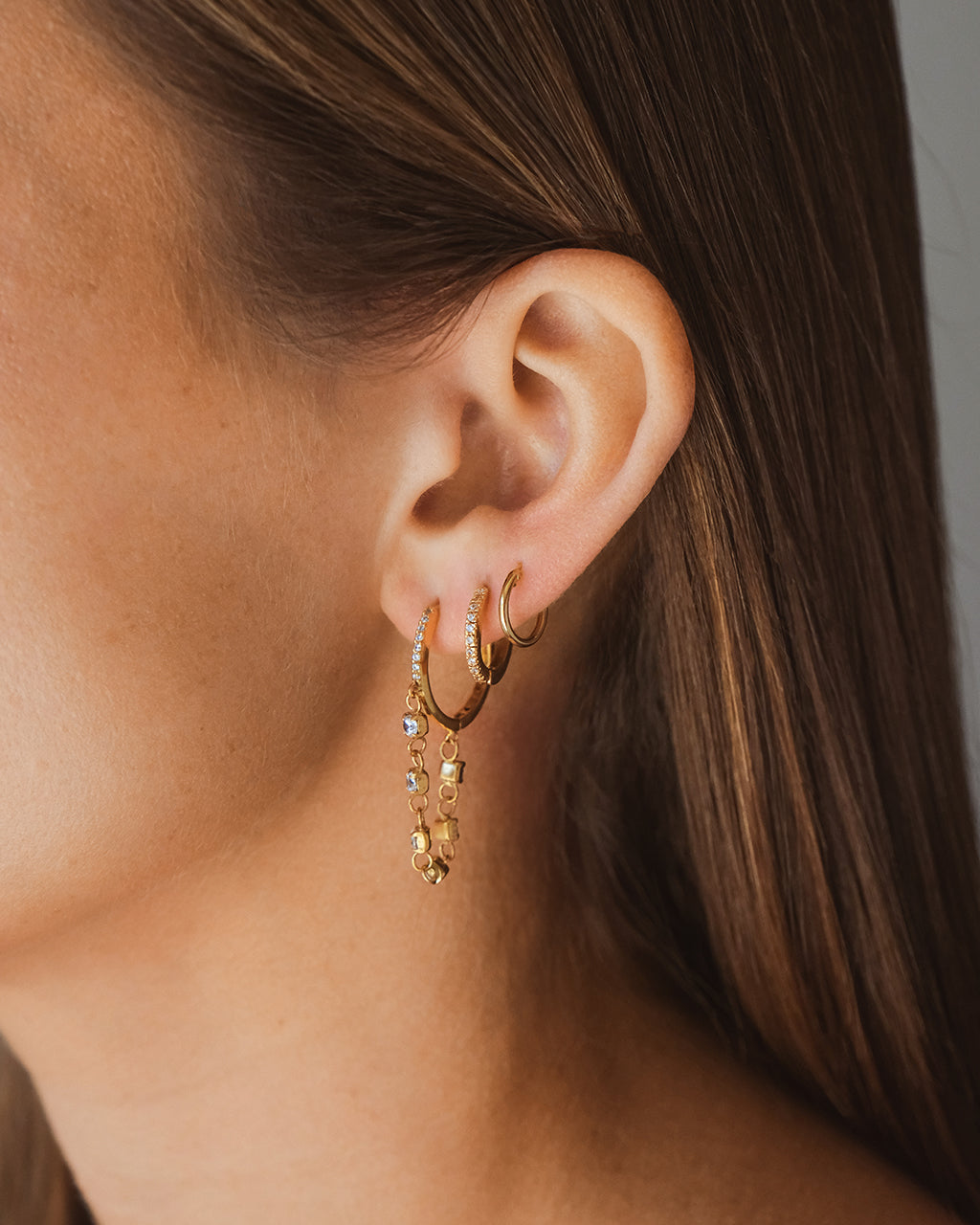 CZ Dangle Hoop Earring Set of 3 - Cubic Zirconia Gold Plated Drop Earrings for Women | Perfect for Parties, Weddings & Everyday Wear
