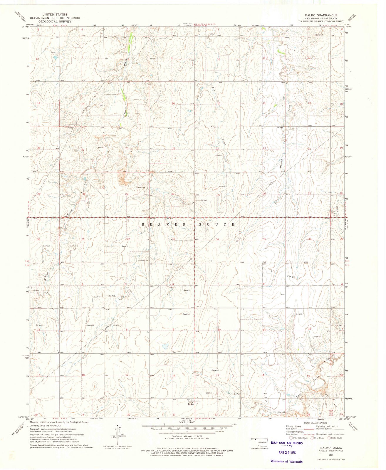 1973 Balko, Oklahoma USGS Historical Topographic Map - Large 44x55 Inch Vintage Wall Art Decor for Home, Office & Classroom | Oklahoma Maps Collection